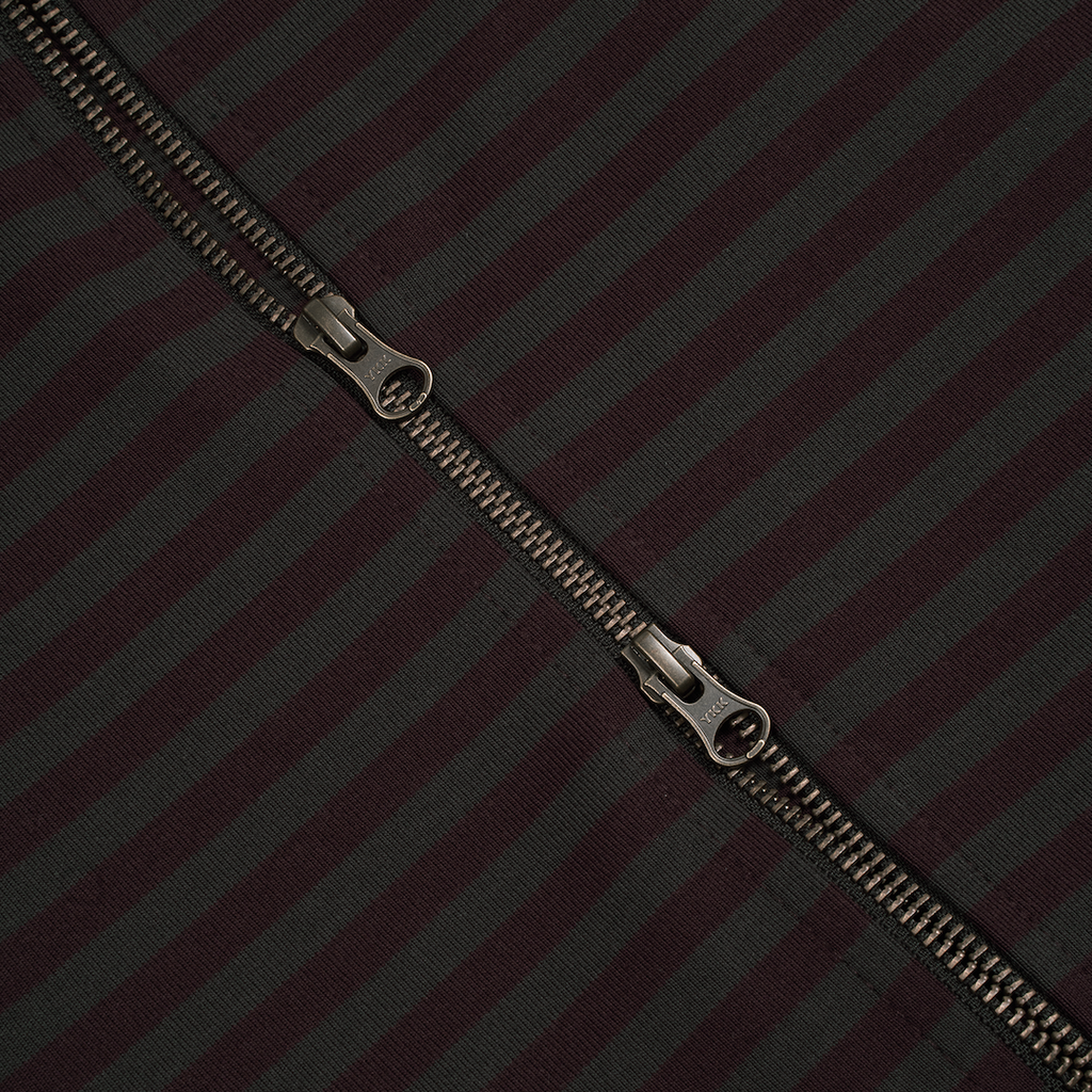 TCM STRIPE HOODED ZIP-UP (CHARCOAL/BURGUNDY)