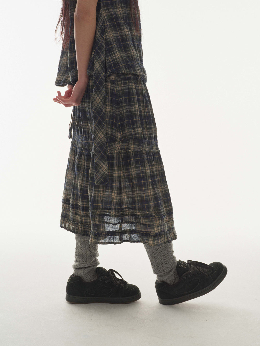 ✪【𝘱𝘳𝘦-𝘰𝘳𝘥𝘦𝘳】coyseio shirring midi skirt (check)