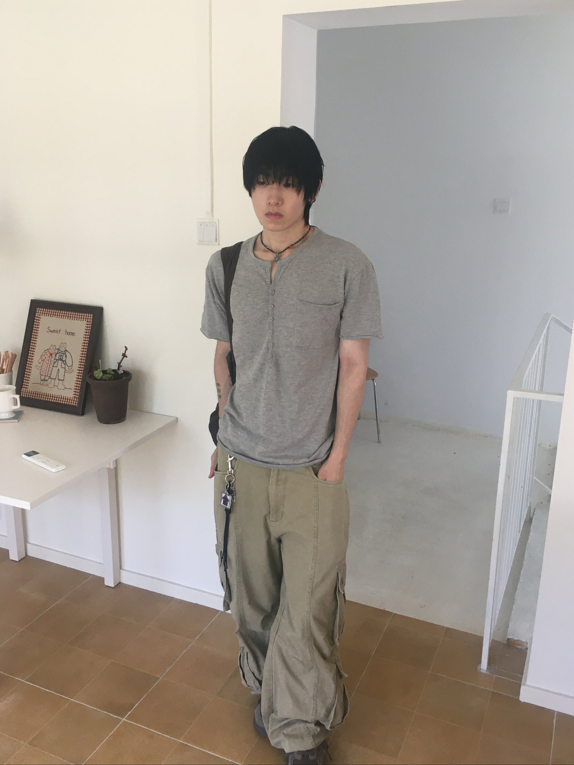 henley button tee (grey)