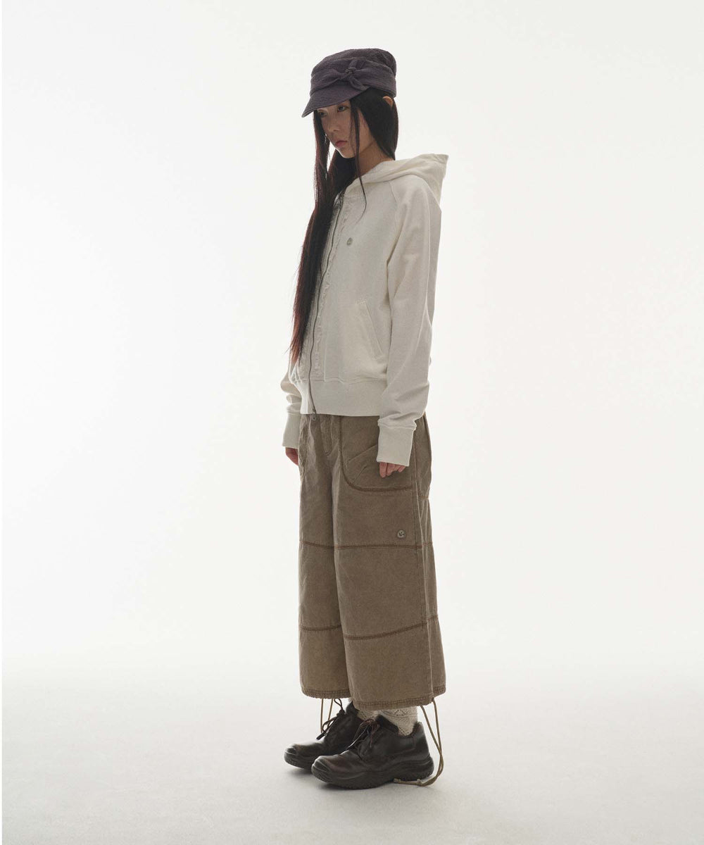 ✪【𝘱𝘳𝘦-𝘰𝘳𝘥𝘦𝘳】coyseio ruffle lace hood zip-up (white)