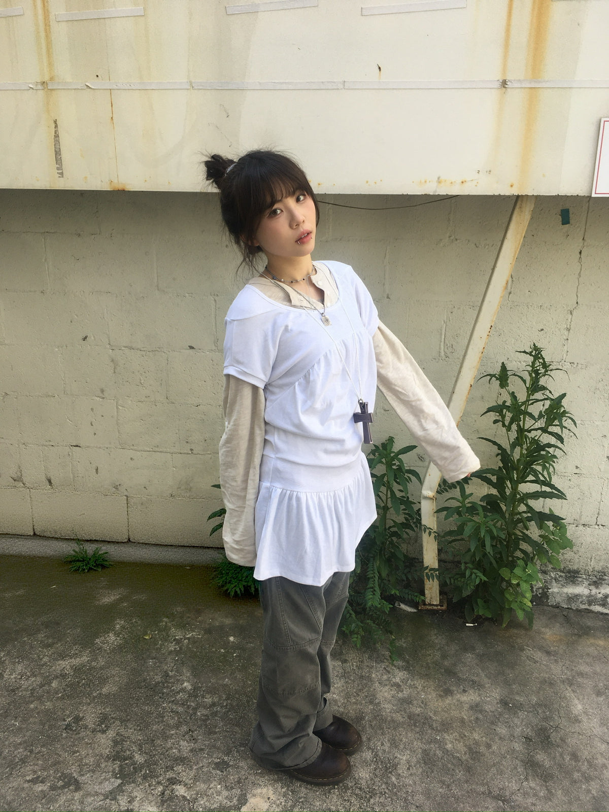 jersey shirring dress (white)