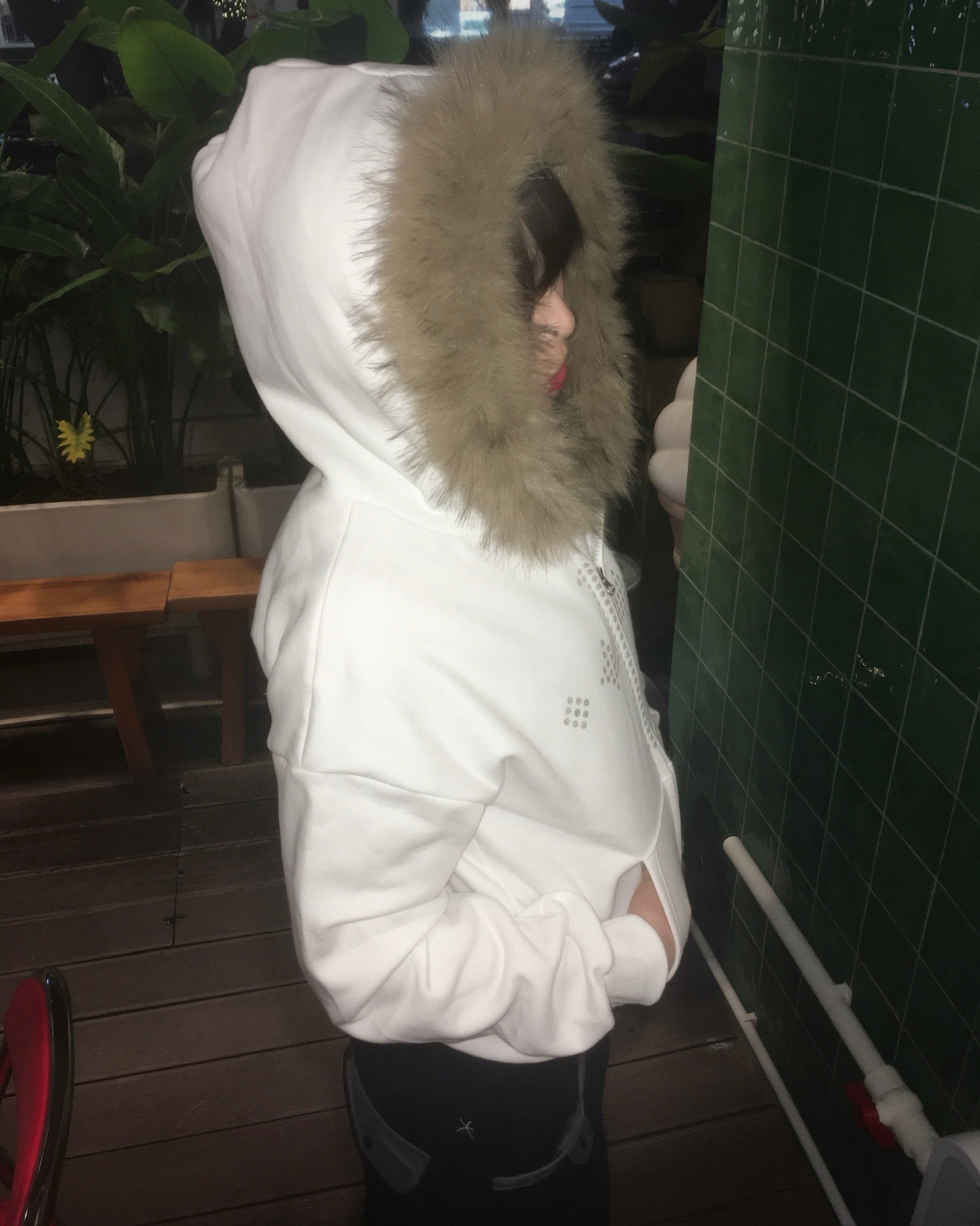 cross crop fur jacket (white)