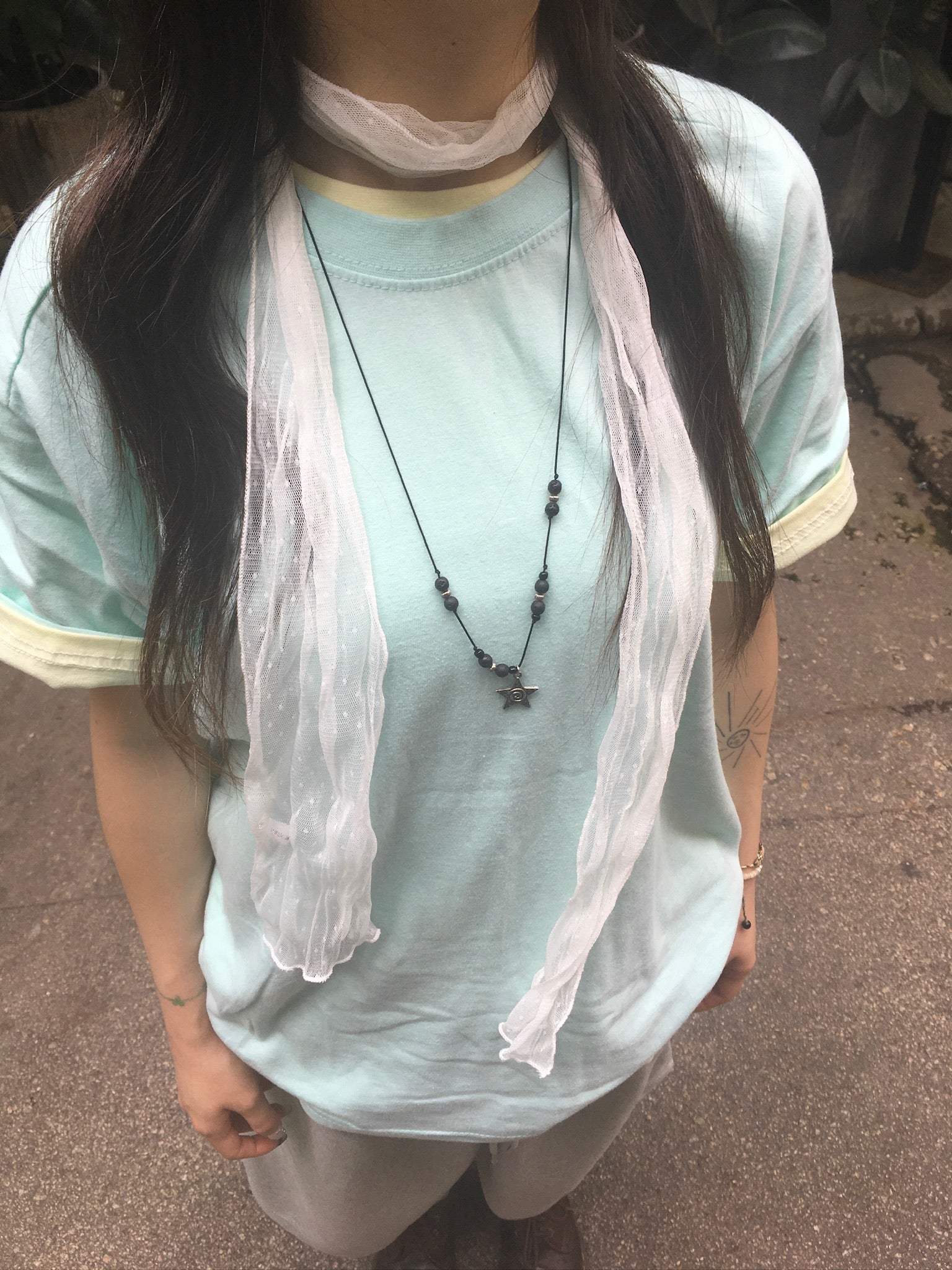 (★1+1) layered crop tee (mint+lemon)