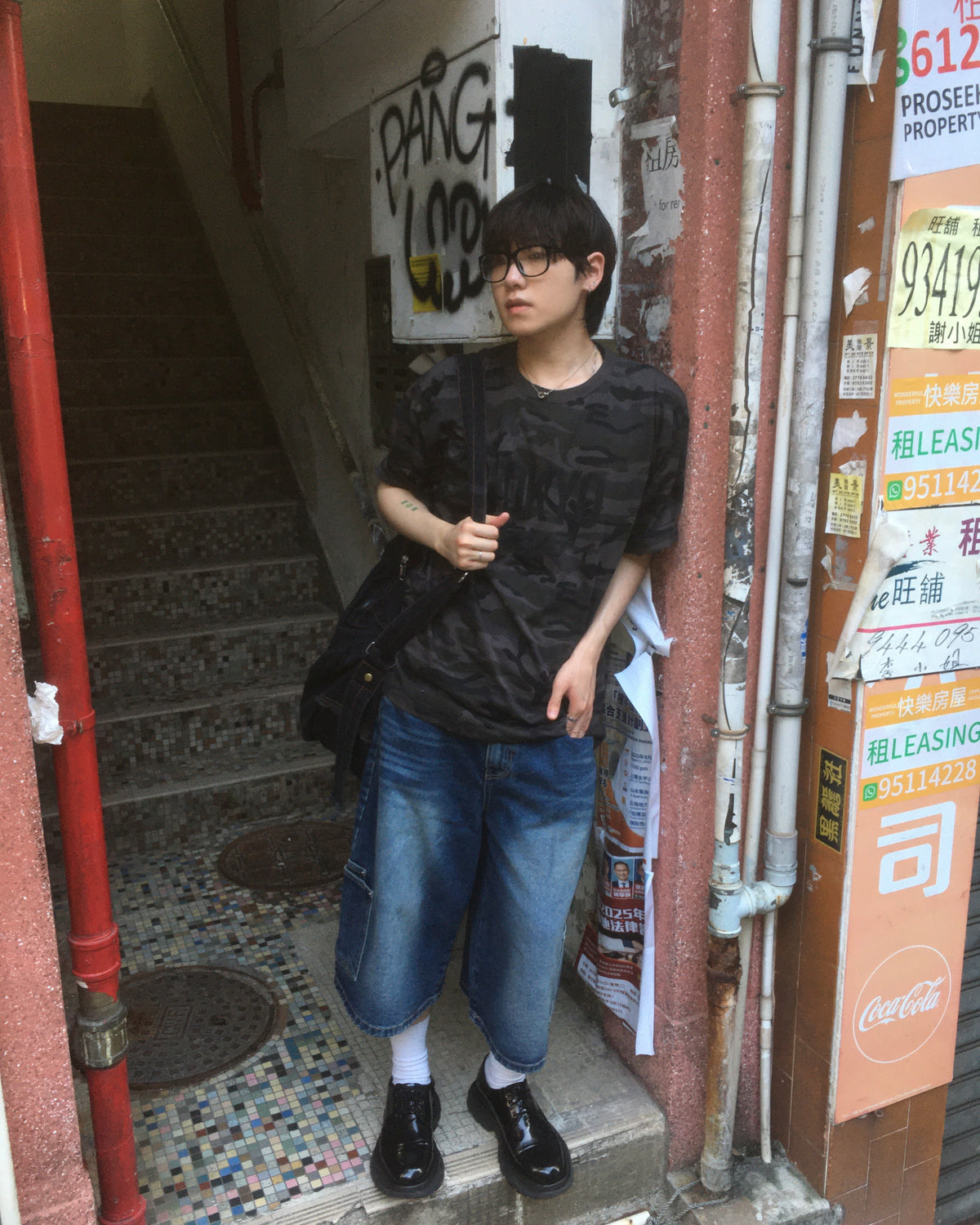 layered pocket bermuda jeans (blue)