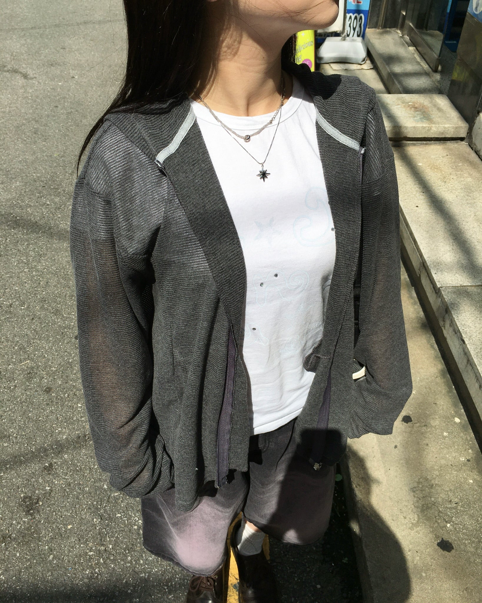 mesh hooded jacket (charcoal)