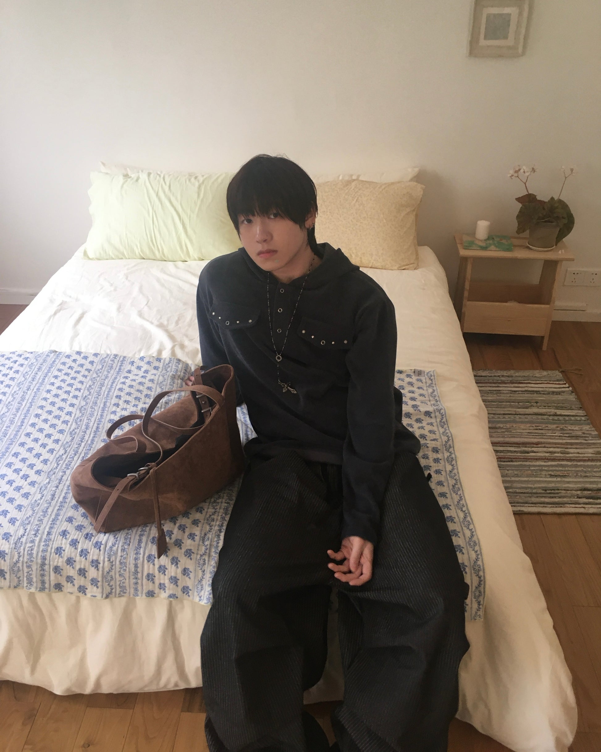 rivet collar hooded shirt (navy)