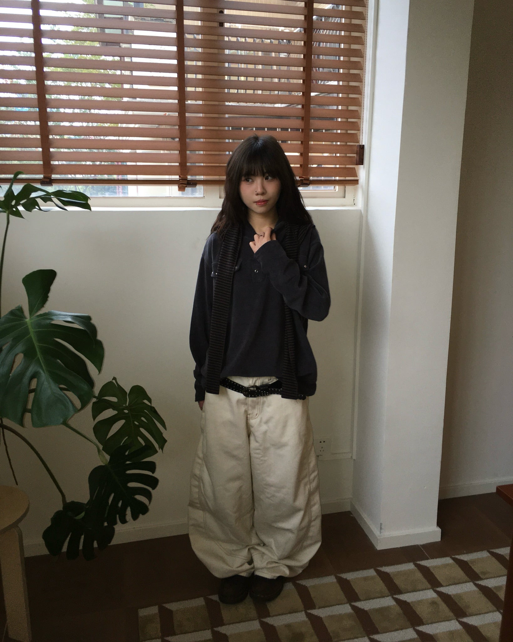 striped hooded scarf (brown)