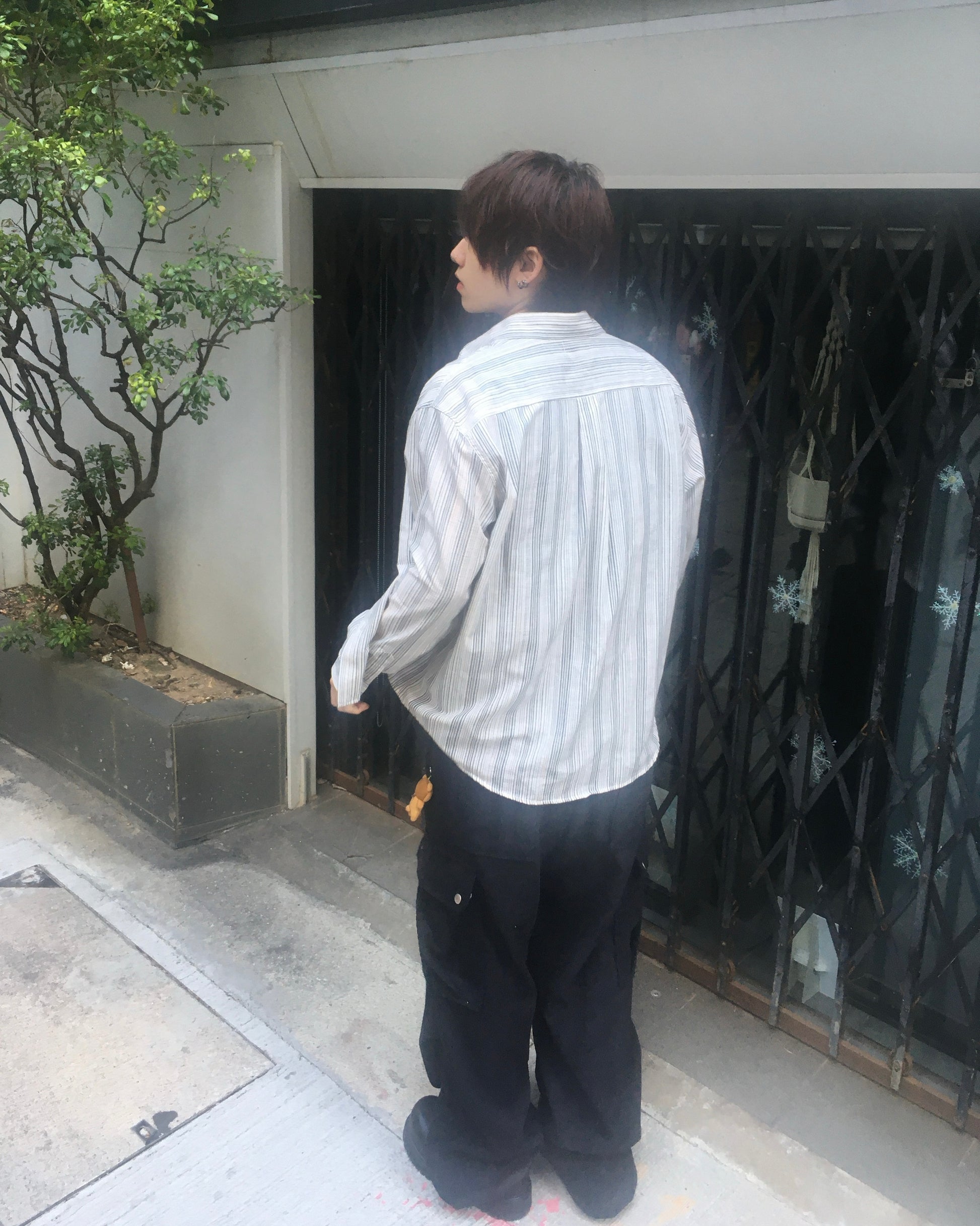 striped crop shirt (beige)