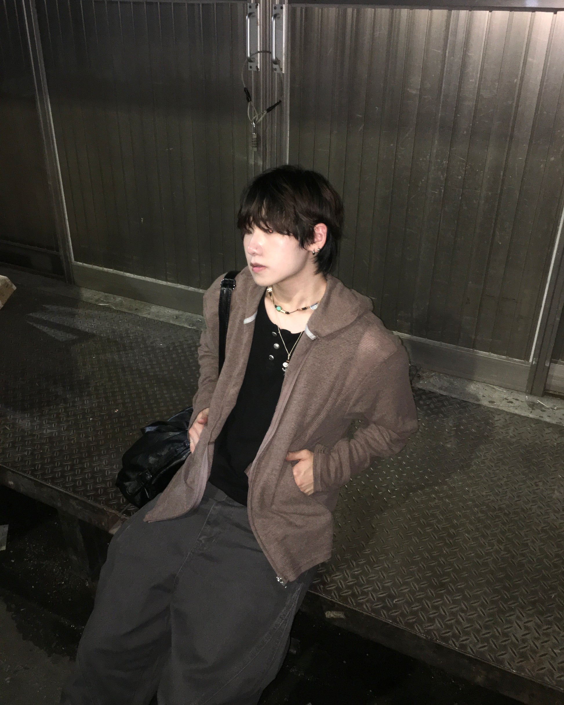mesh hooded jacket (brown)