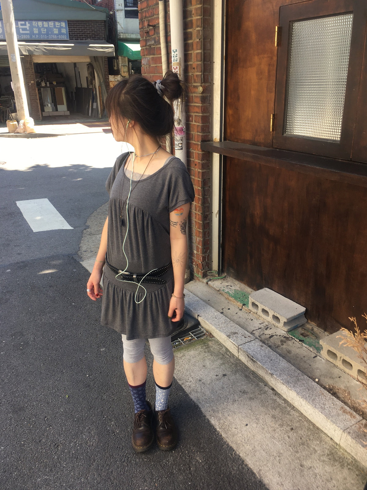 jersey shirring dress (charcoal)