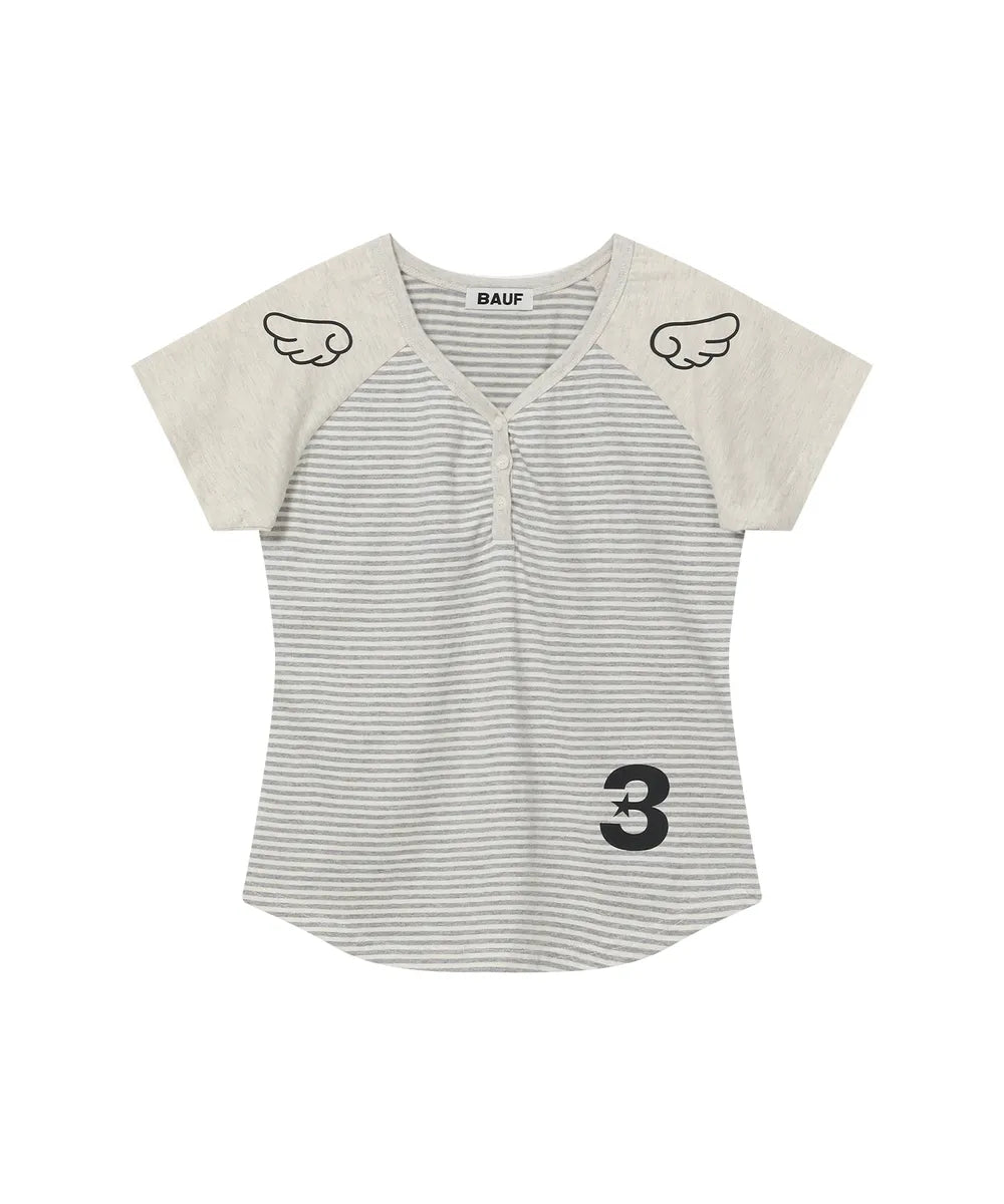 BAUF 3 BUTTON ANGEL SLIM FIT T-SHIRT (STRIPE GREY)