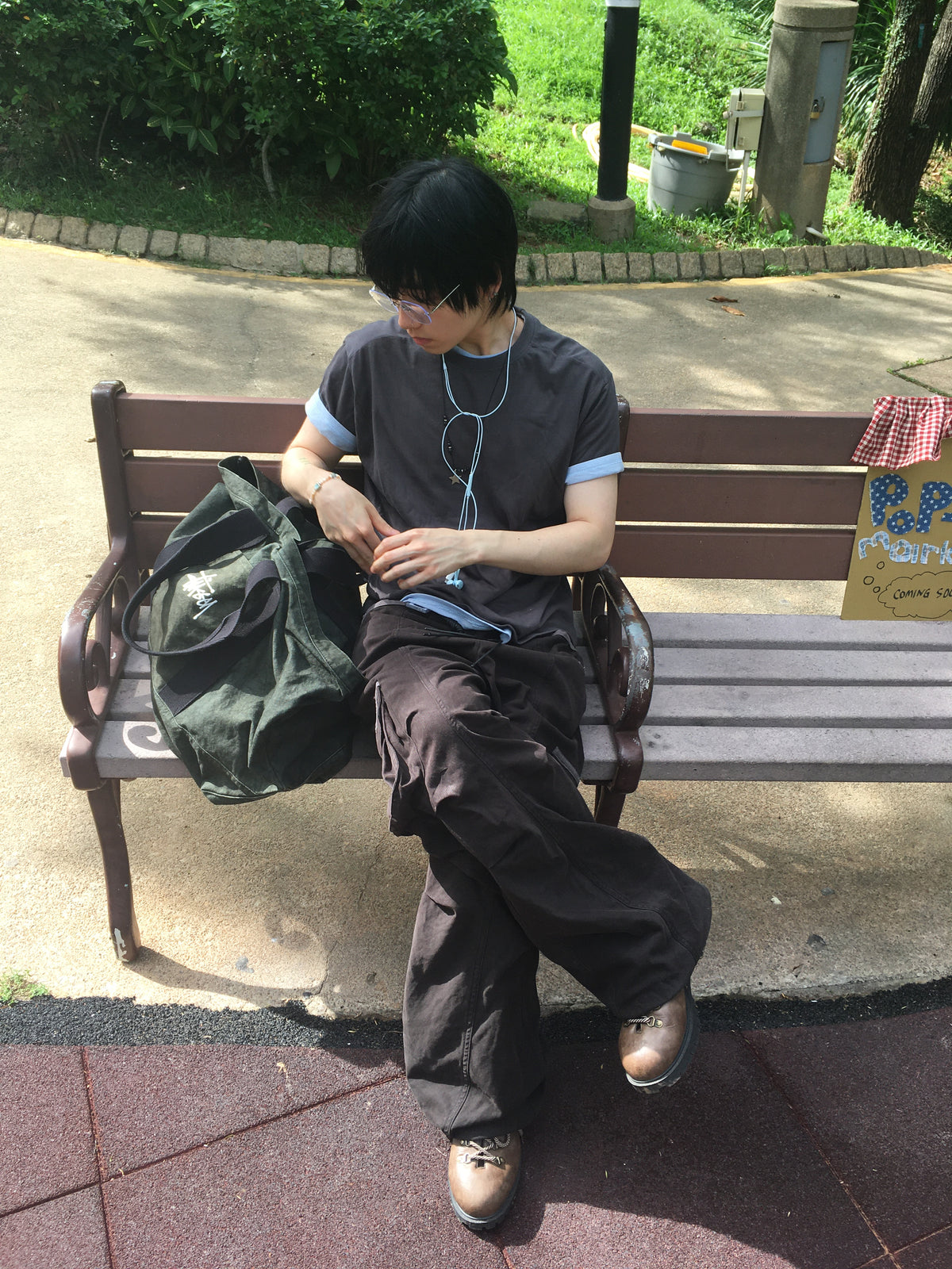 (★1+1) basic layer tee (charcoal+fade blue)