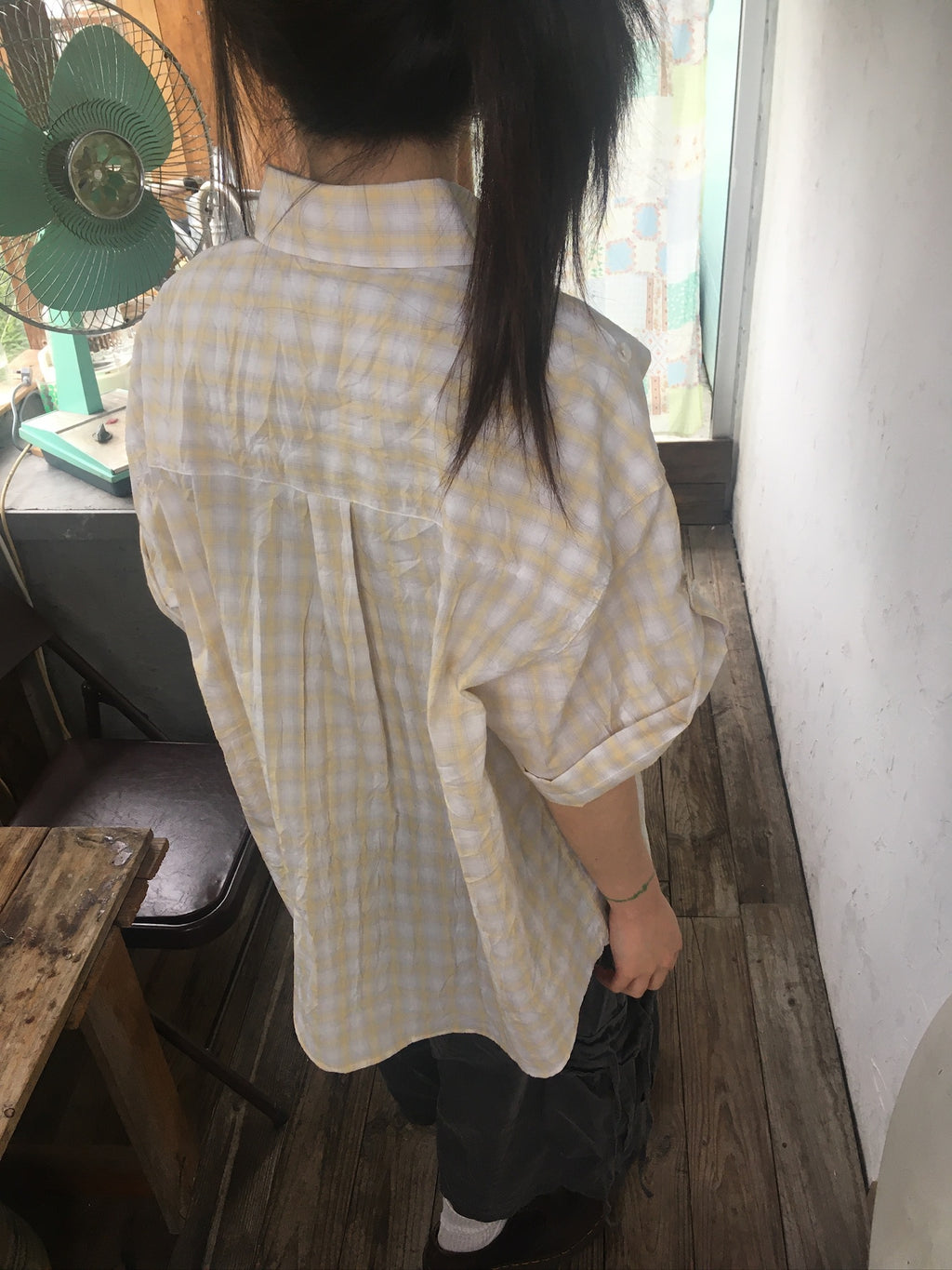check linen shirt (yellow)