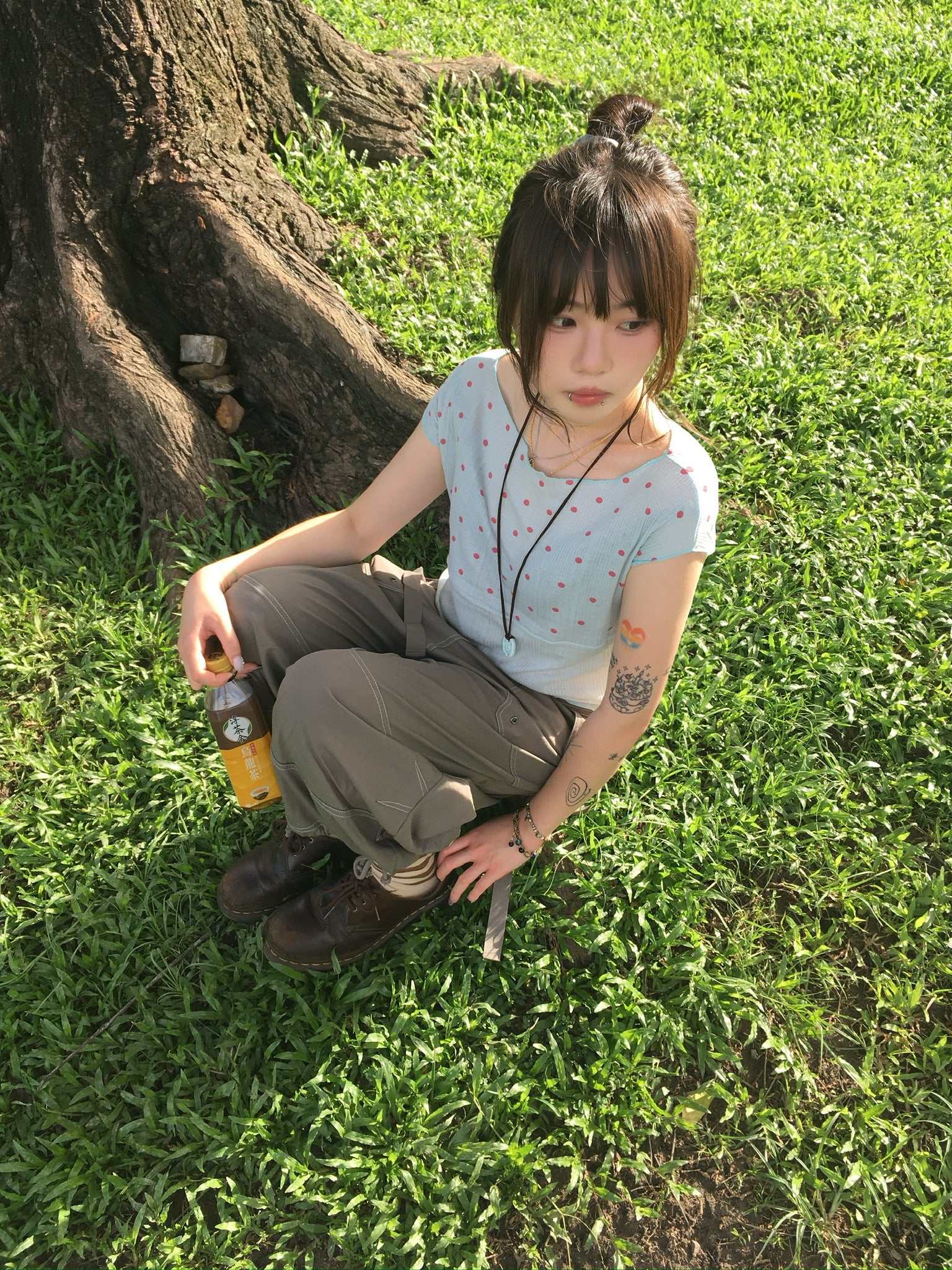 ribbed dot top (sky blue)