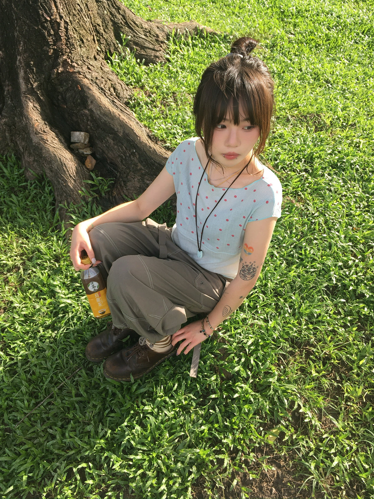 ribbed dot top (sky blue)