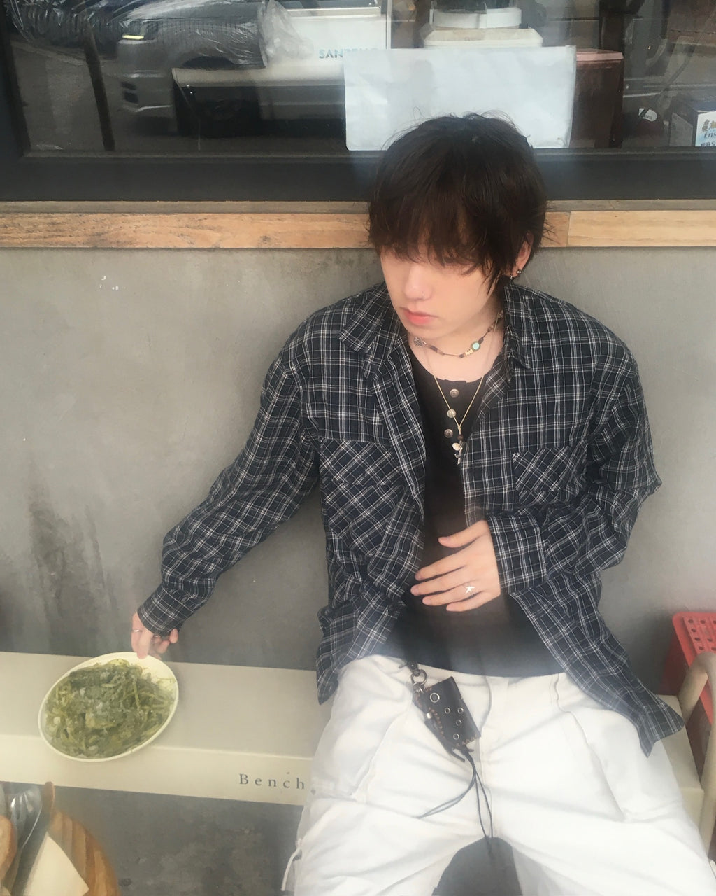 double pocket checked shirt (black)