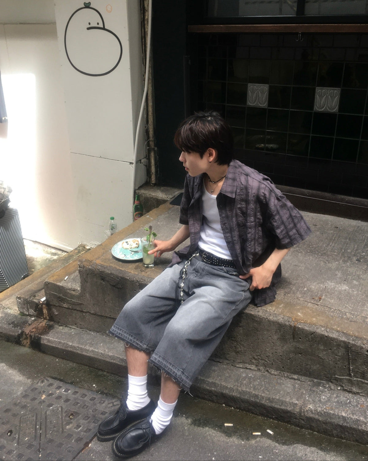 deck washed bermuda jeans (black)