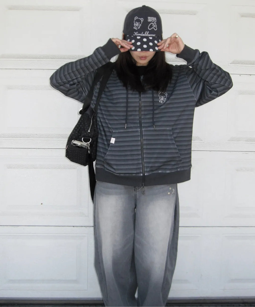 HUGYOURSKIN KORILAKKUMA WASHED JEANS (CHARCOAL)
