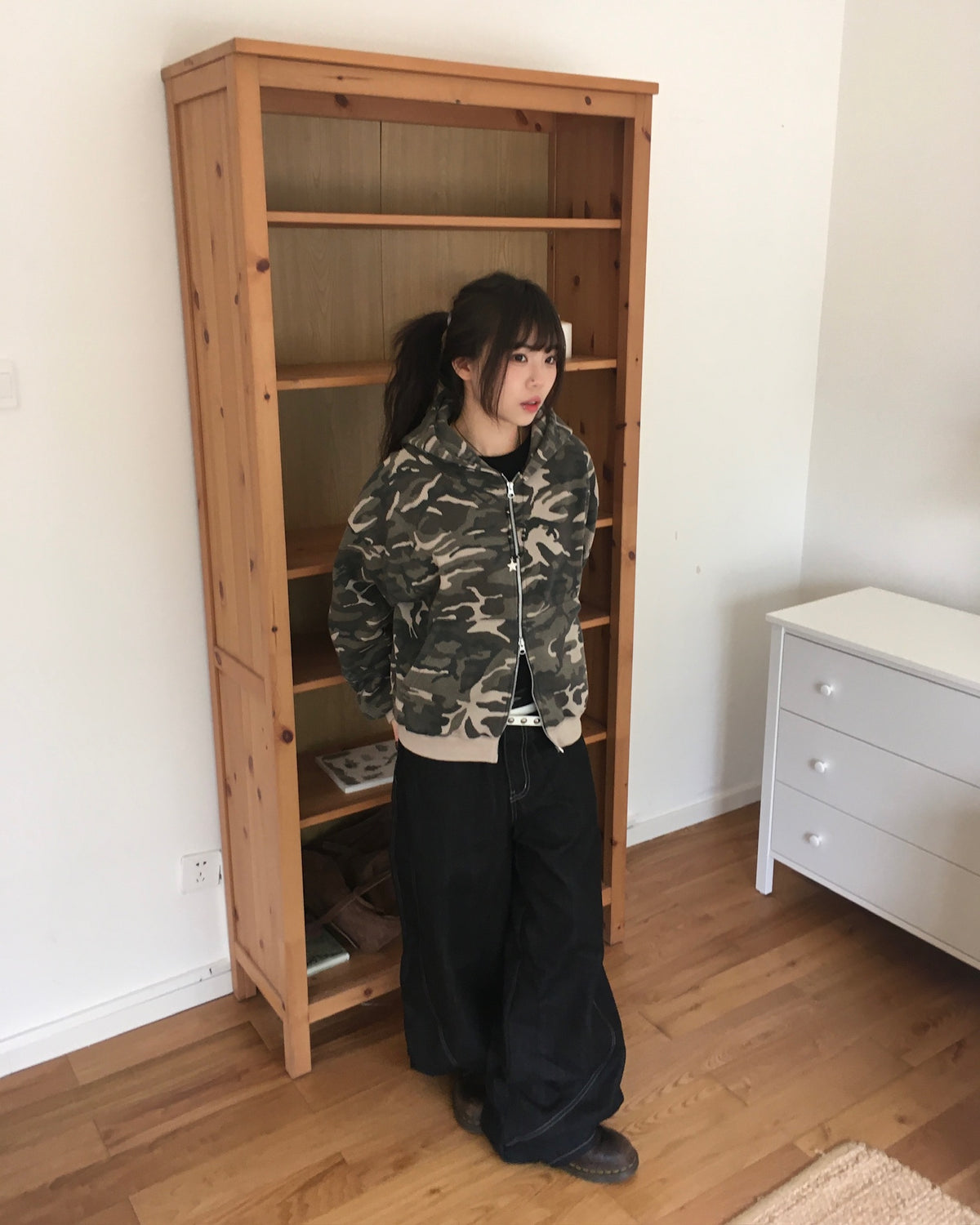 camo waffle zip-up hoodie (beige)