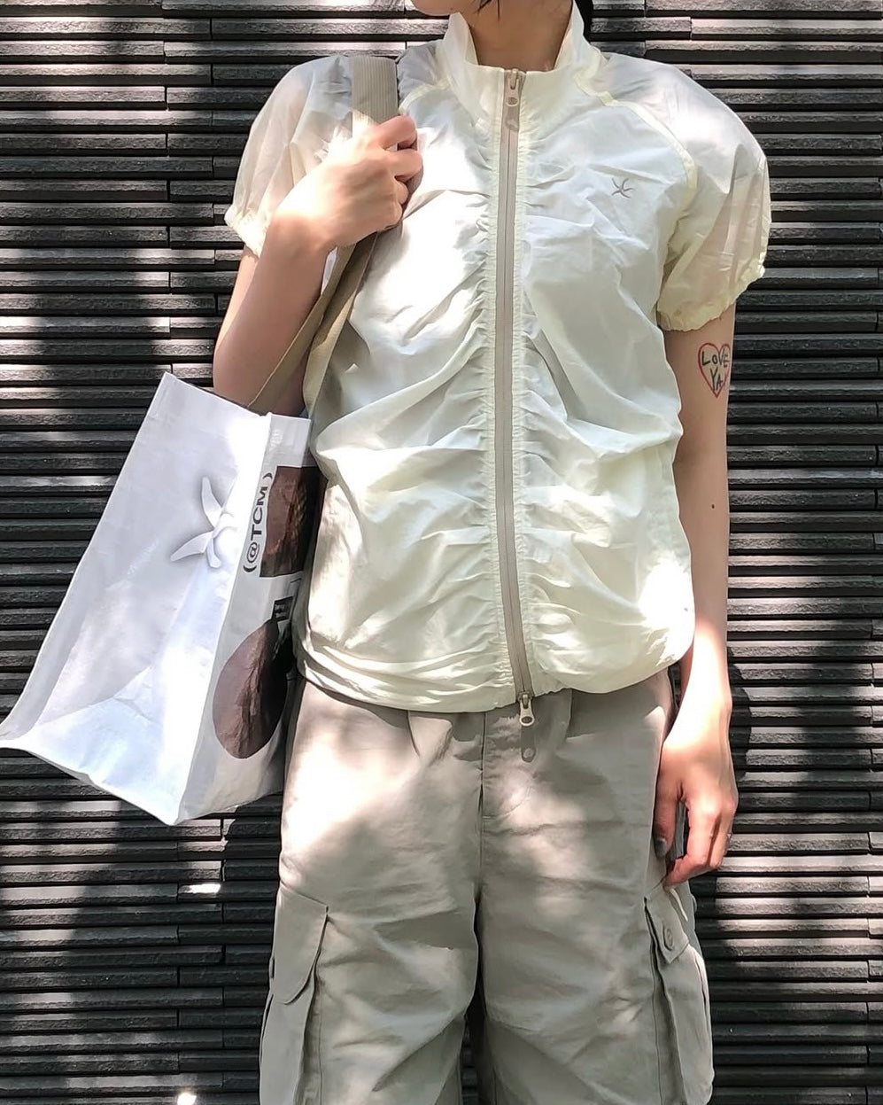 TCM SHIRRING HALF WINDSTOPER (IVORY/BEIGE)