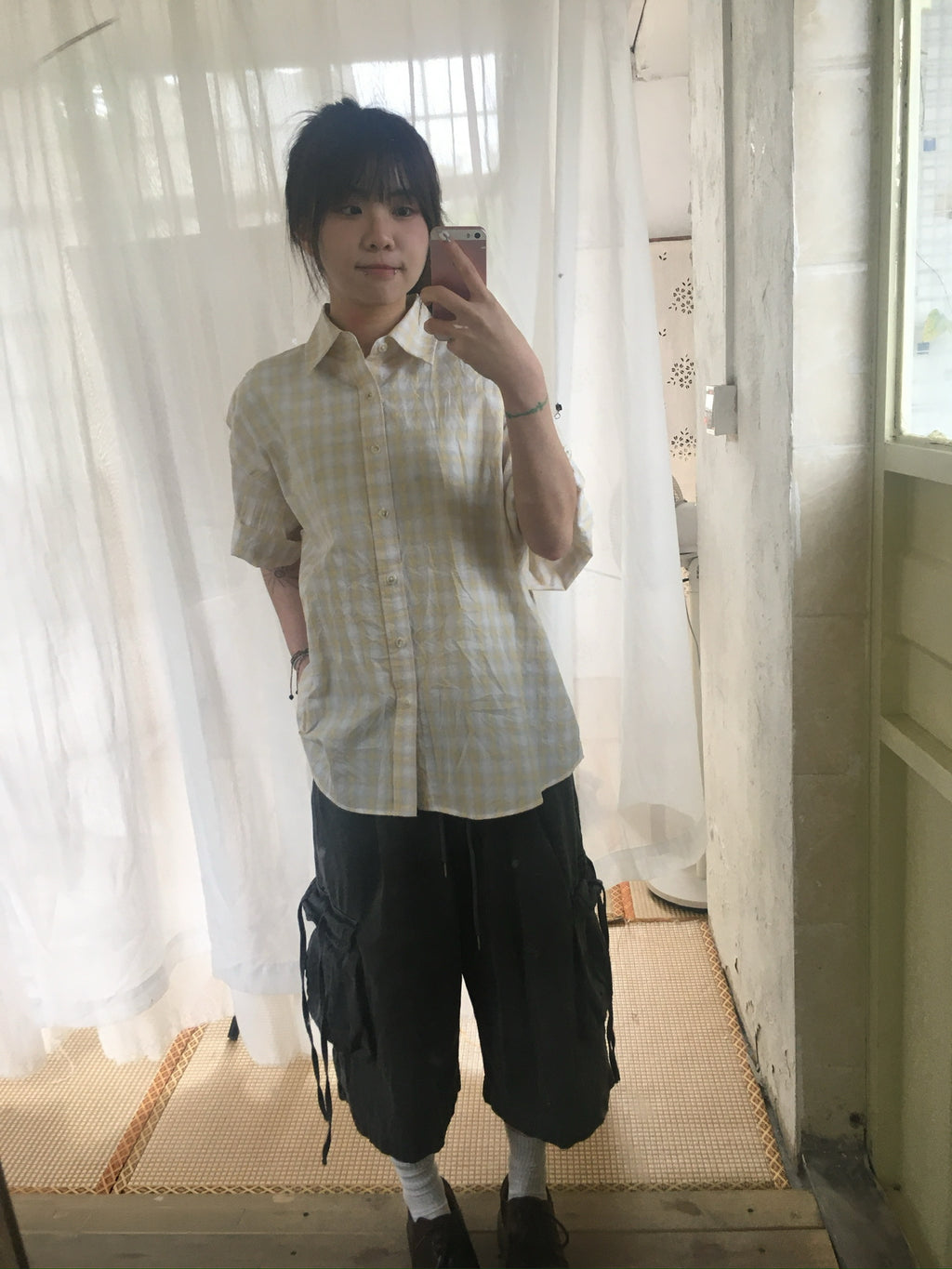 check linen shirt (yellow)