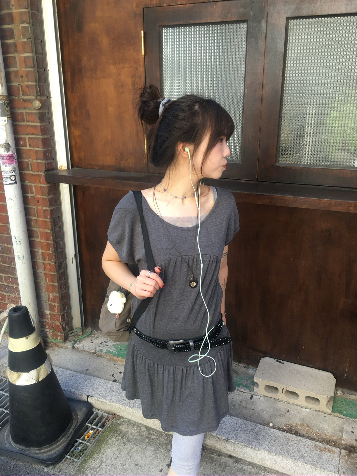 jersey shirring dress (charcoal)