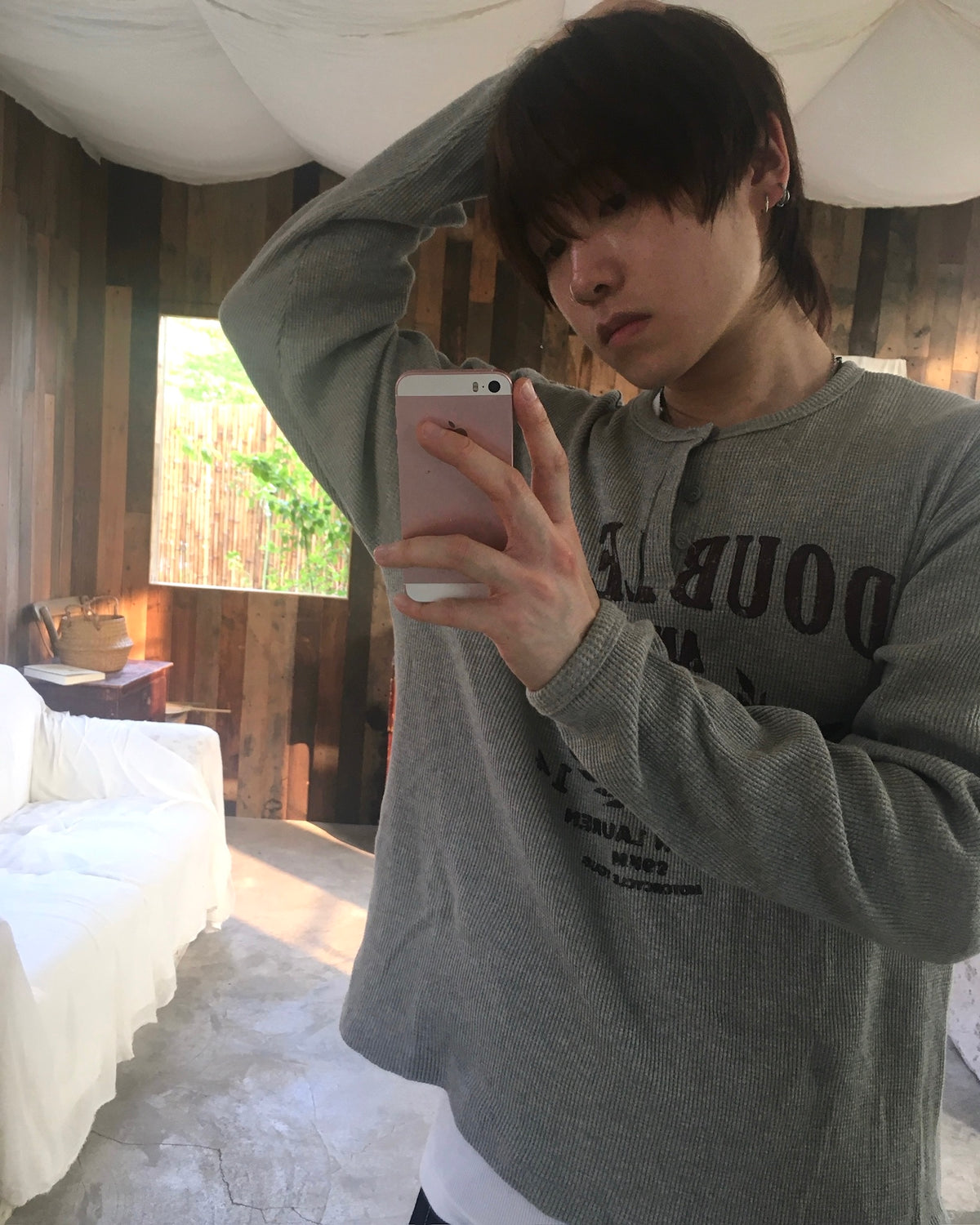 vintage waffle crop tee (grey)