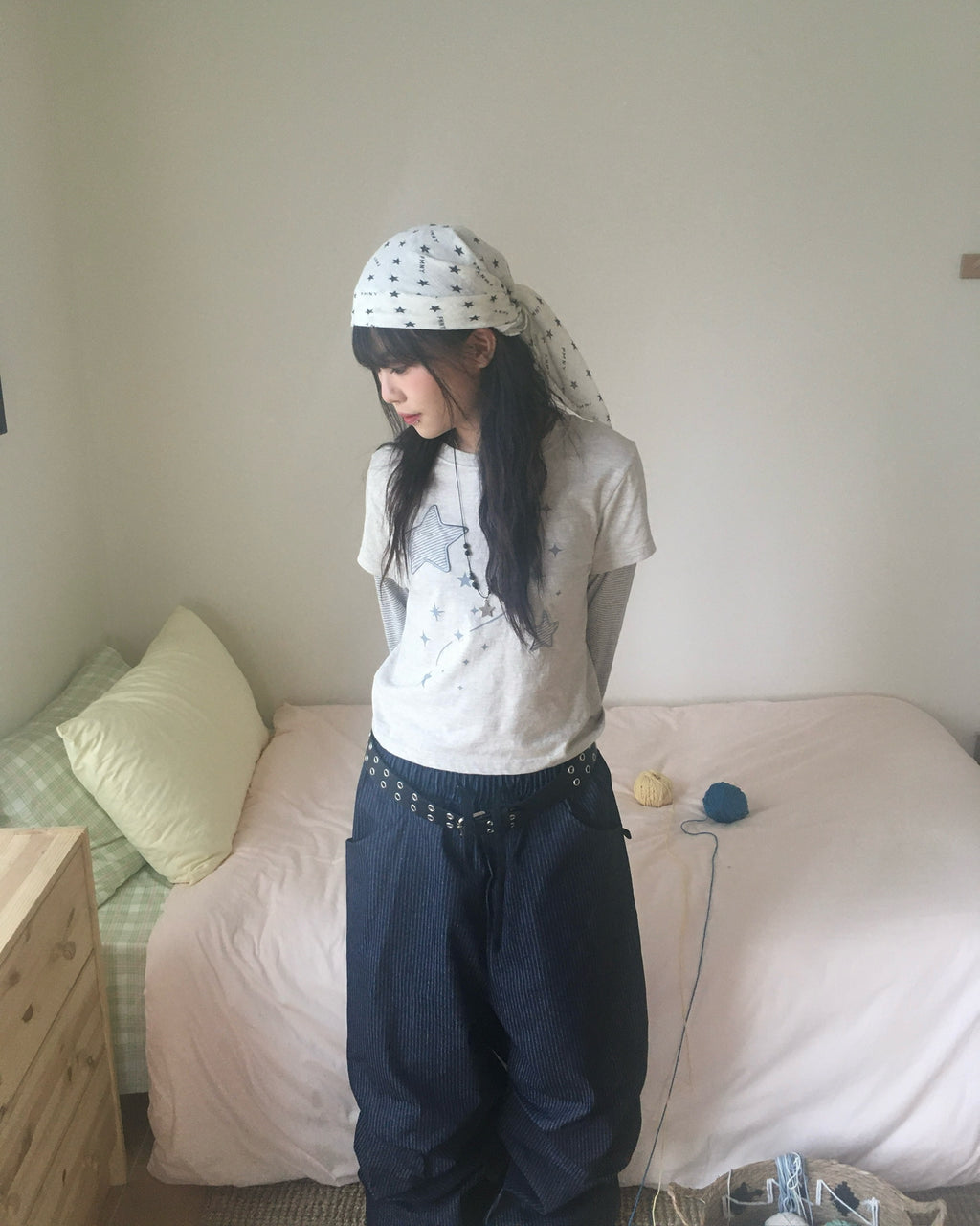 (★BEST) star stripe layered tee (oatmeal)