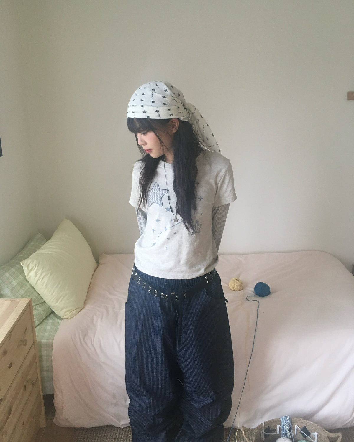 (★best) star stripe layered tee (oatmeal)