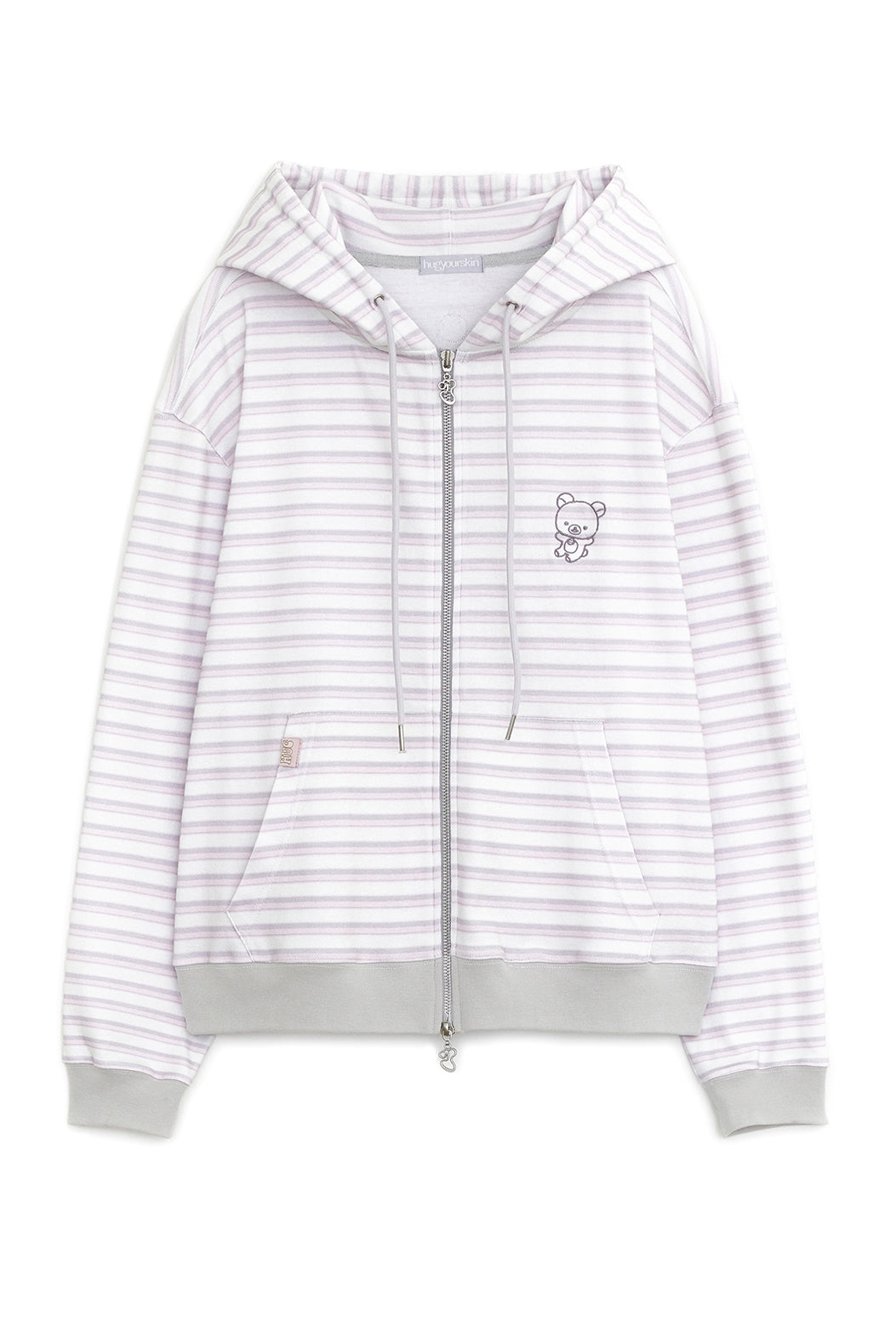 HUGYOURSKIN STRIPE KORILAKKUMA HOODIE ZIP-UP (PINK)