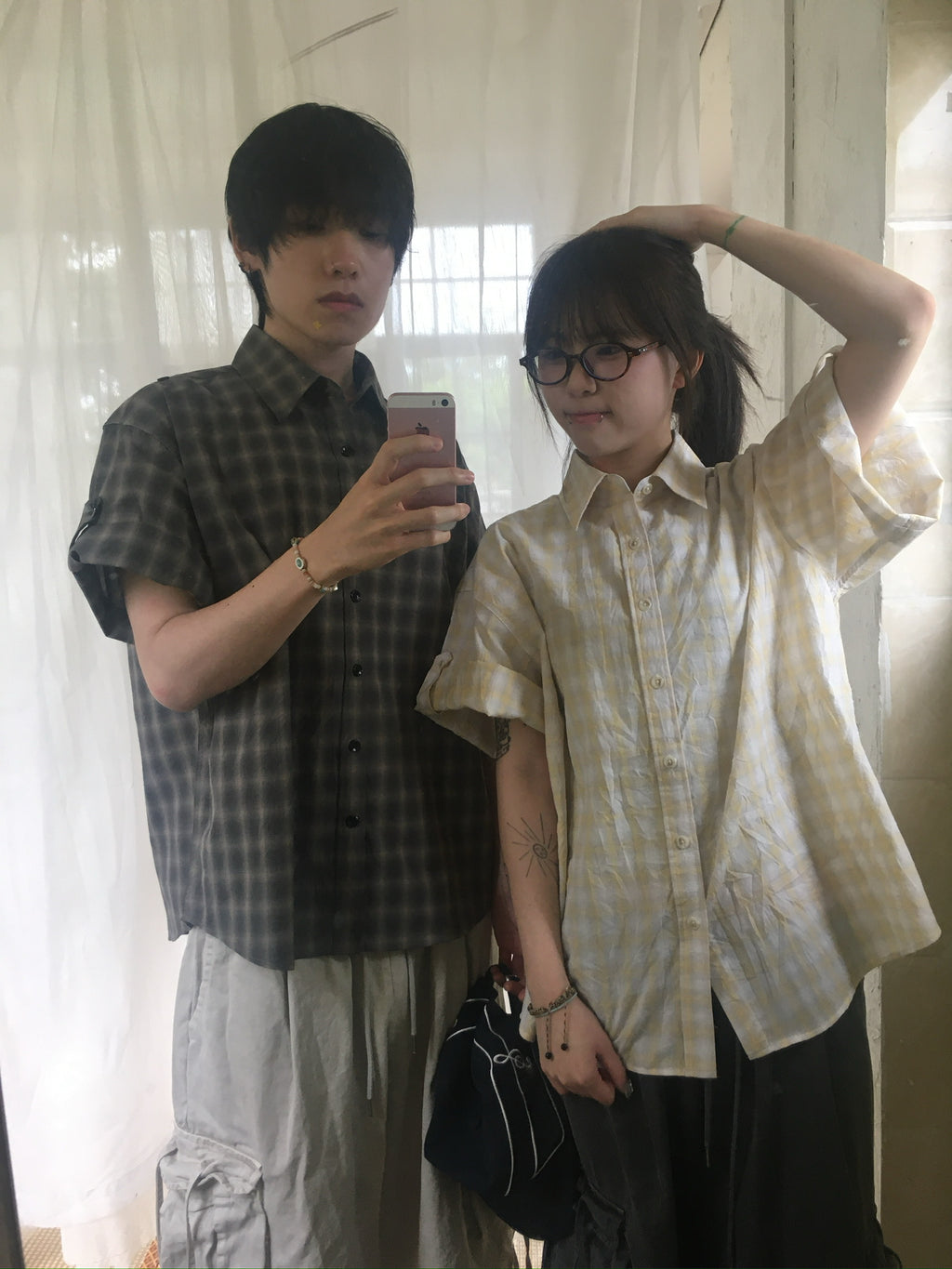check linen shirt (yellow)