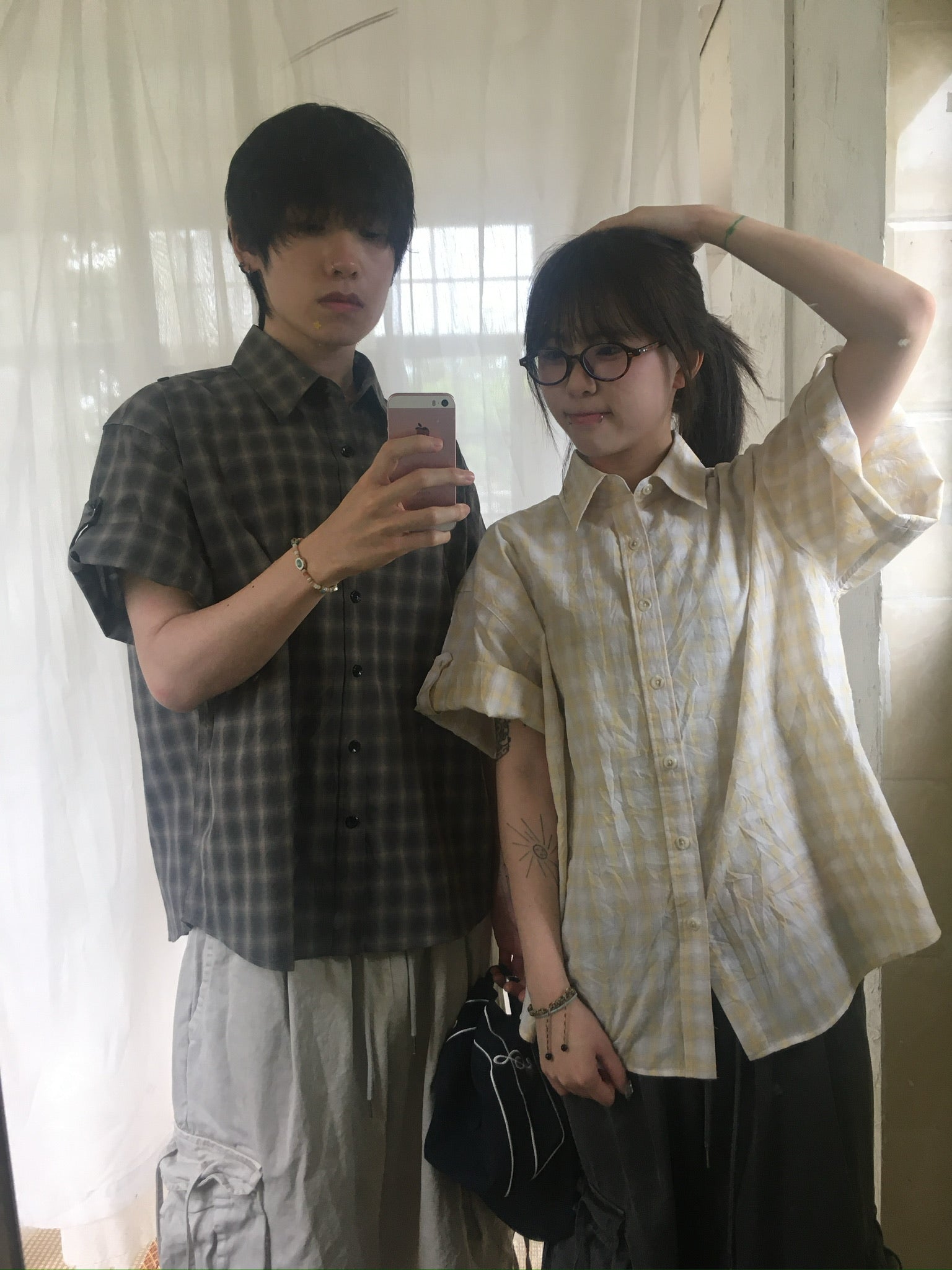 check linen shirt (yellow)