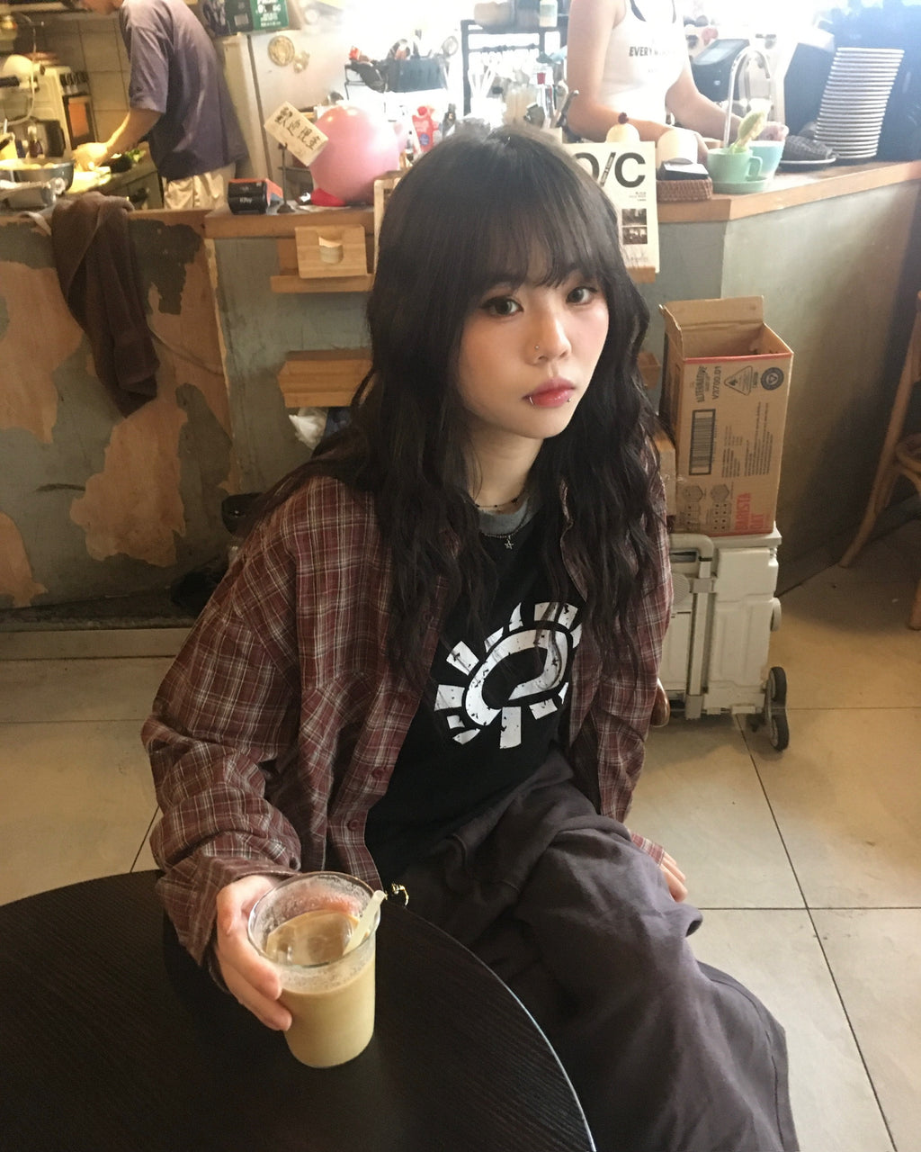 double pocket checked shirt (red)