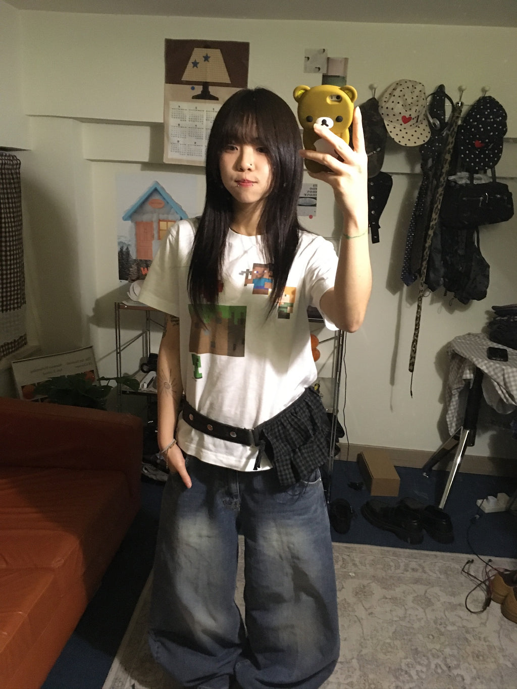 (in stock) rilly checked belt bag (black)