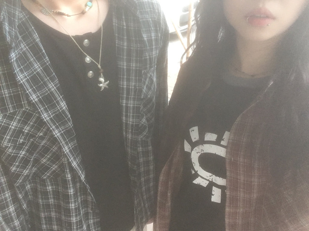 double pocket checked shirt (black)