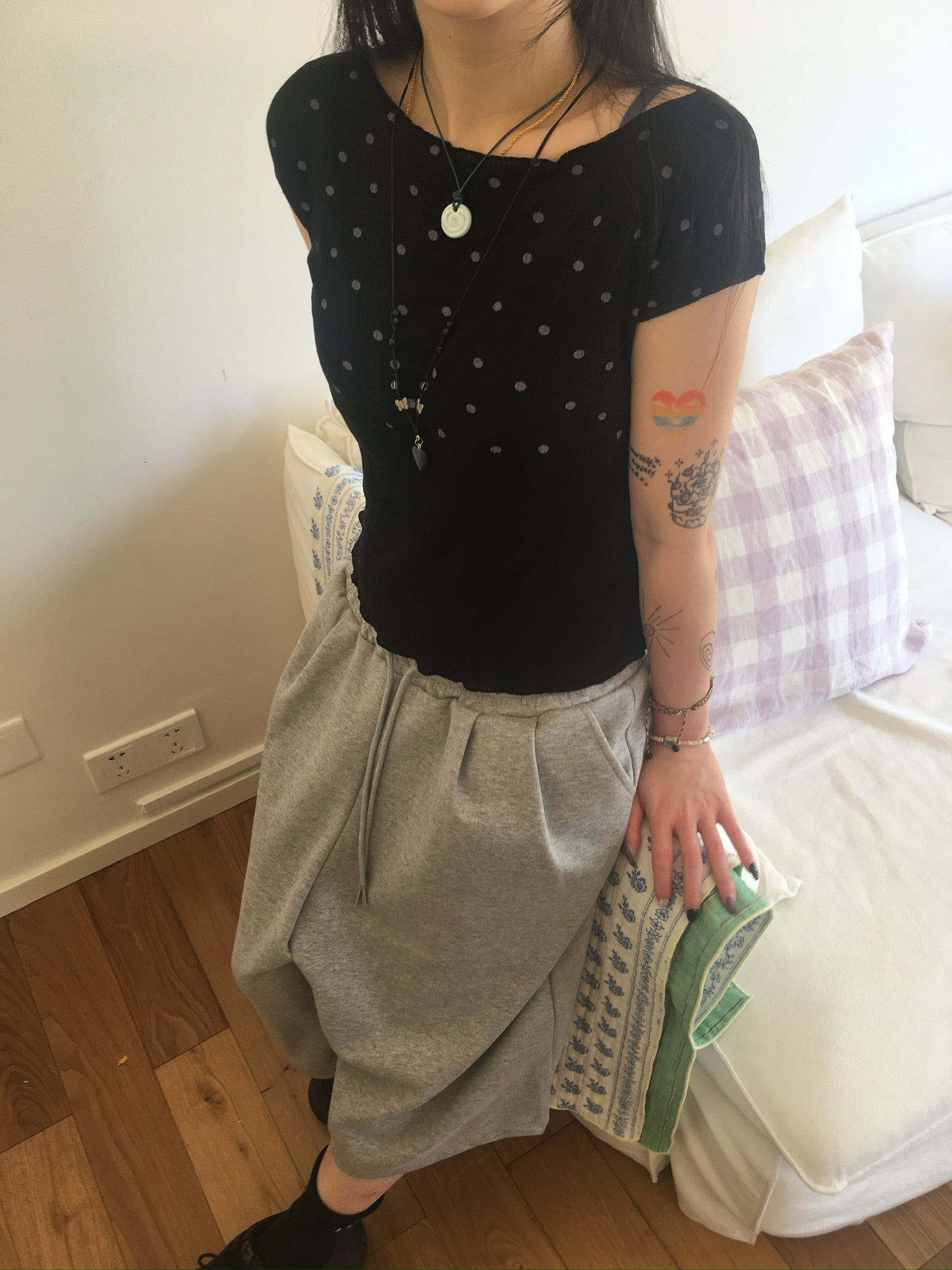 ribbed dot top (black)