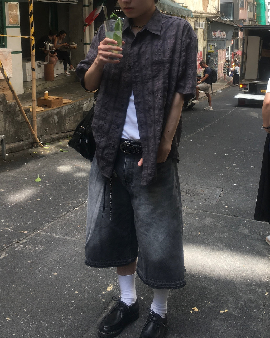 deck washed bermuda jeans (black)