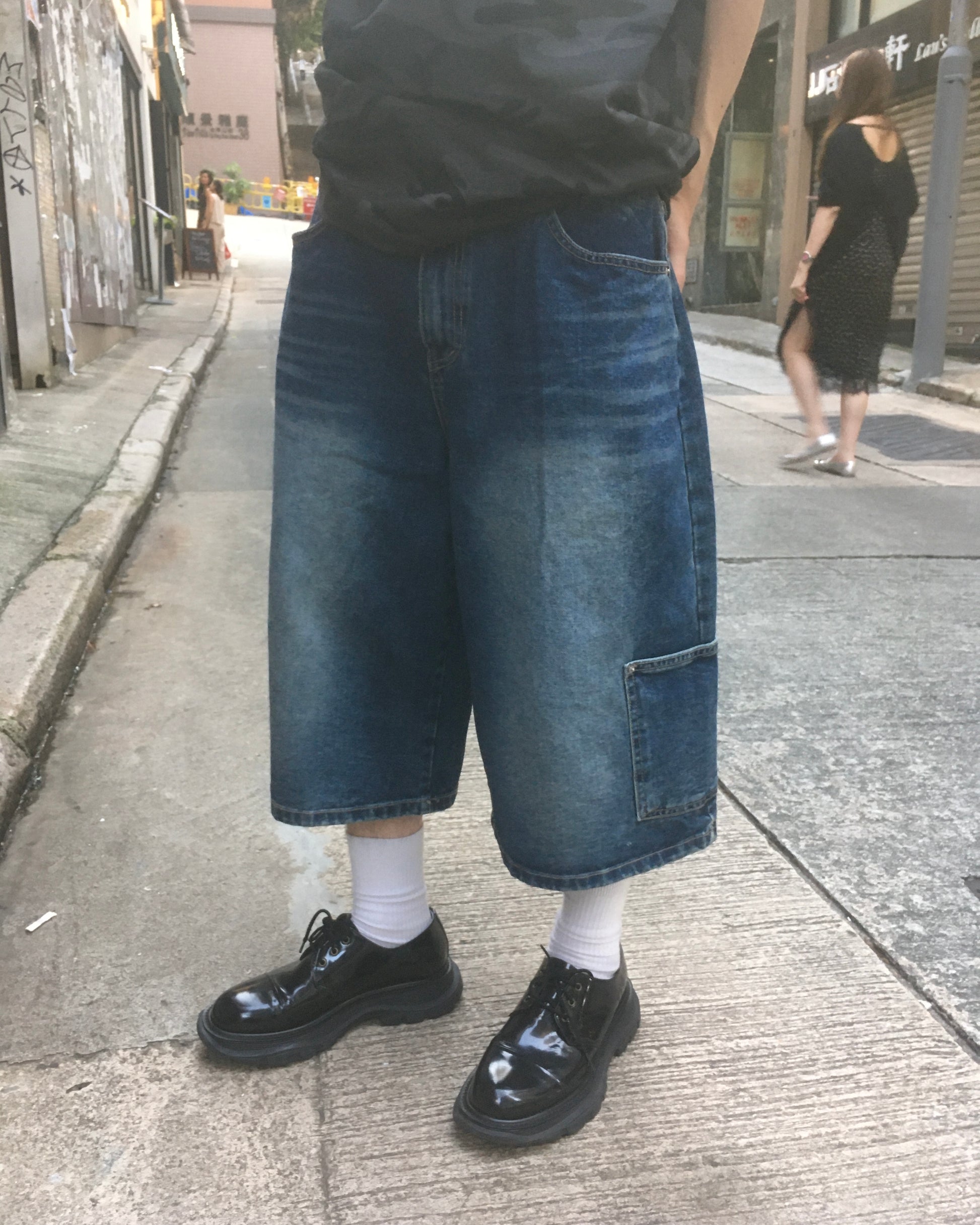 layered pocket bermuda jeans (blue)