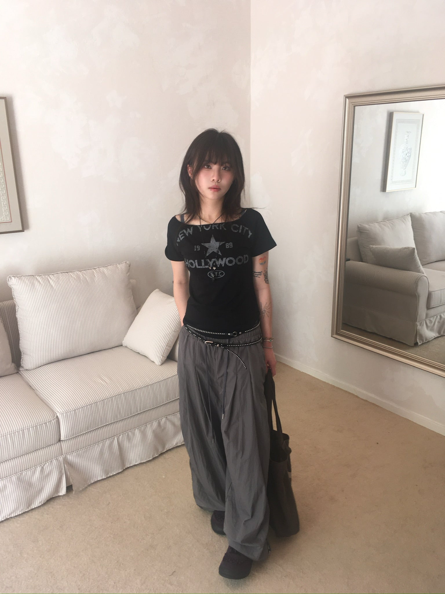 side sun nylon pants (grey)