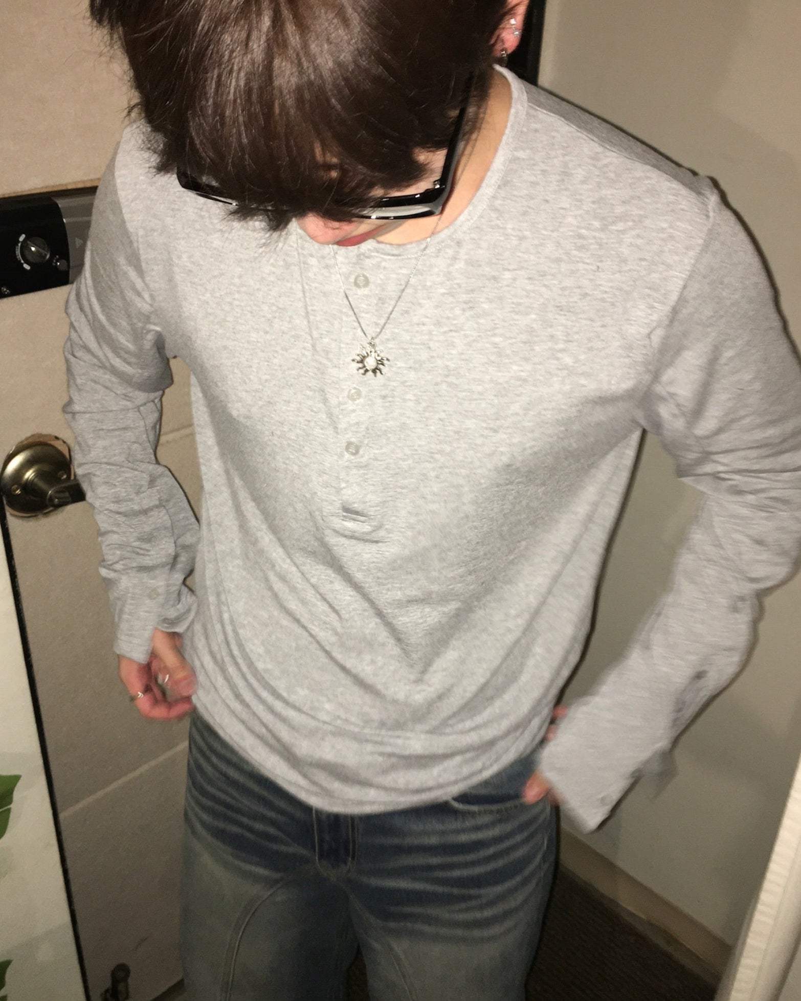 (in stock) henley neck long sleeve (black)