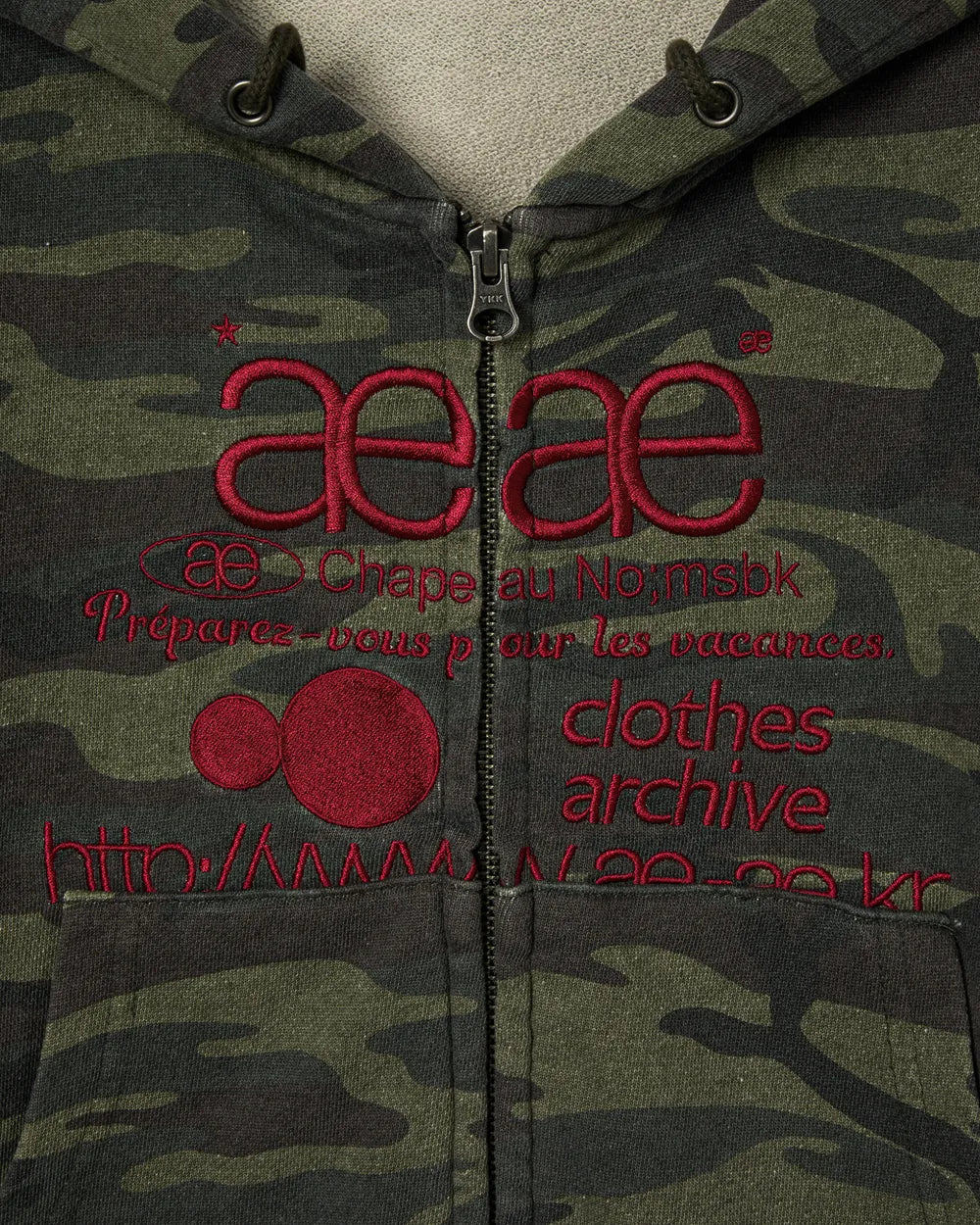 AEAE WEB LOGO CROP HOOD ZIP UP (CAMO GREEN)