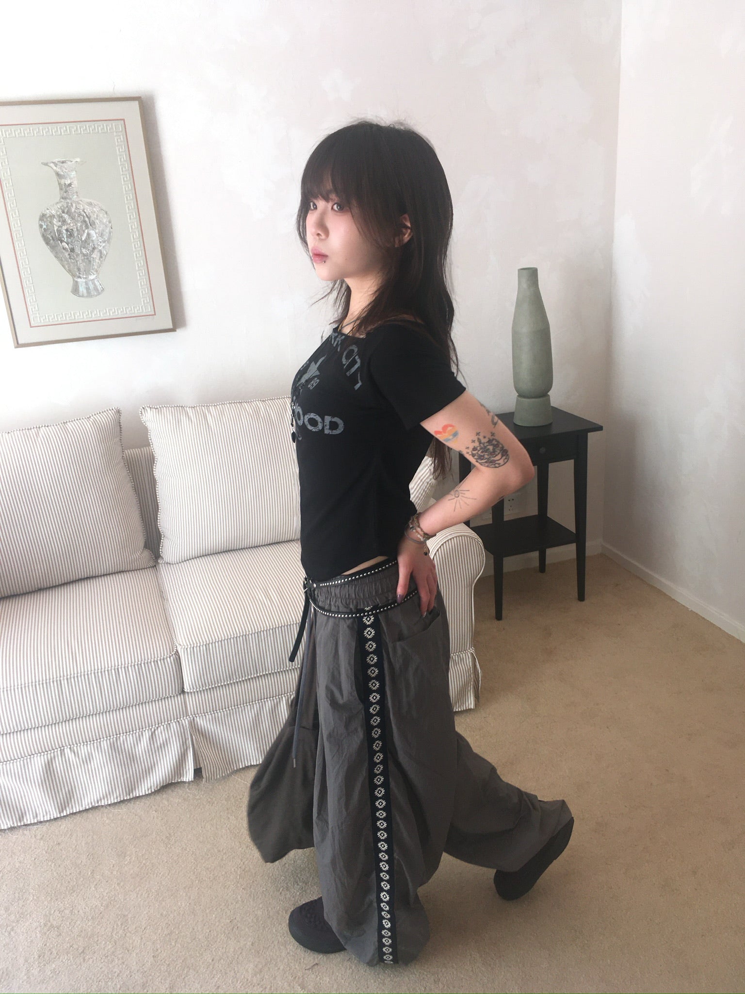 side sun nylon pants (grey)