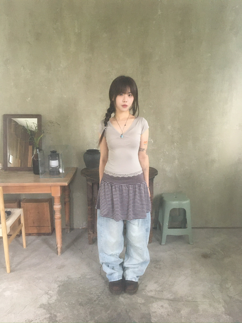 striped cotton skirt (brown)