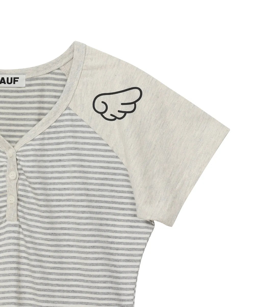 BAUF 3 BUTTON ANGEL SLIM FIT T-SHIRT (STRIPE GREY)
