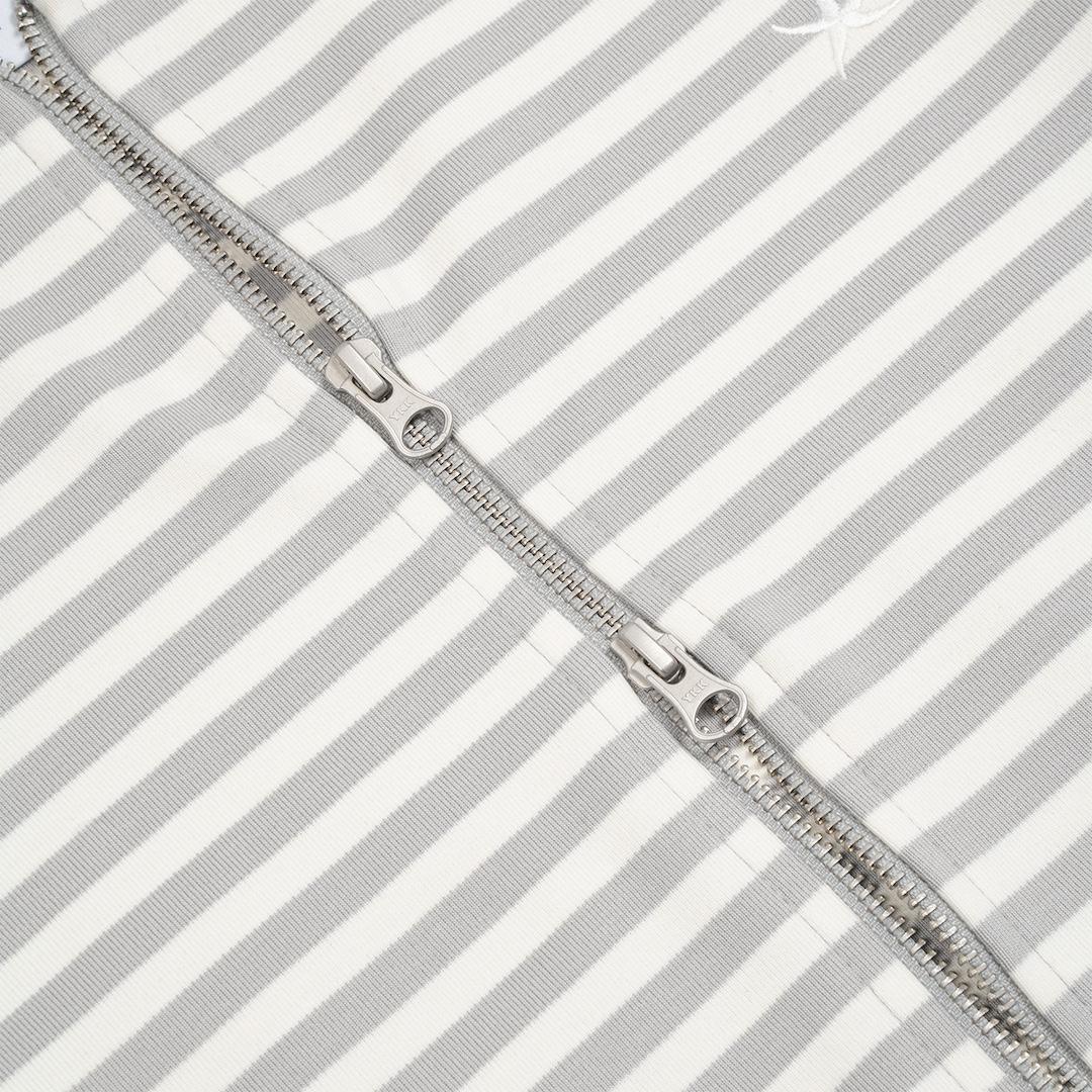 TCM STRIPE HOODED ZIP-UP (GREY/WHITEIVORY)