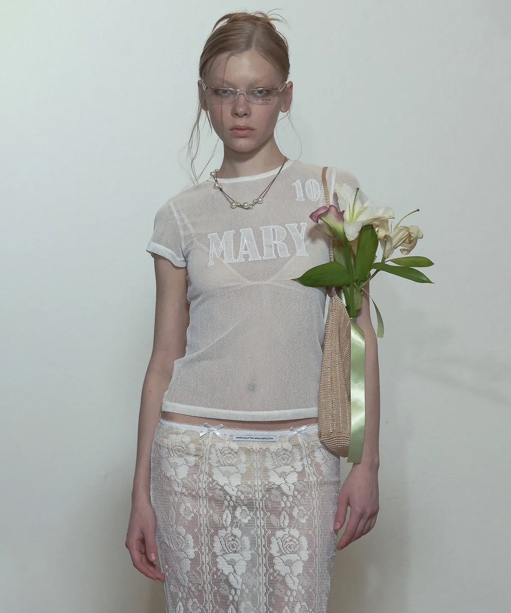 【𝘱𝘳𝘦-𝘰𝘳𝘥𝘦𝘳】SCULPTOR Team Mary Mesh Tee White