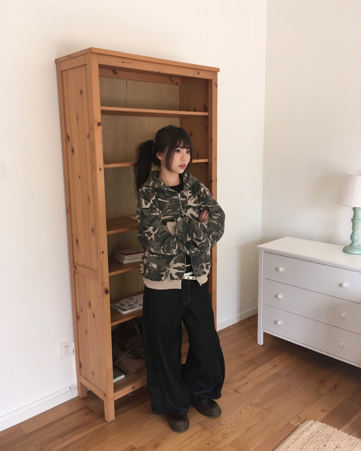 camo waffle zip-up hoodie (beige)