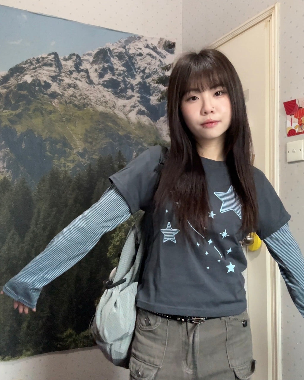 [1+1] star stripe layered tee