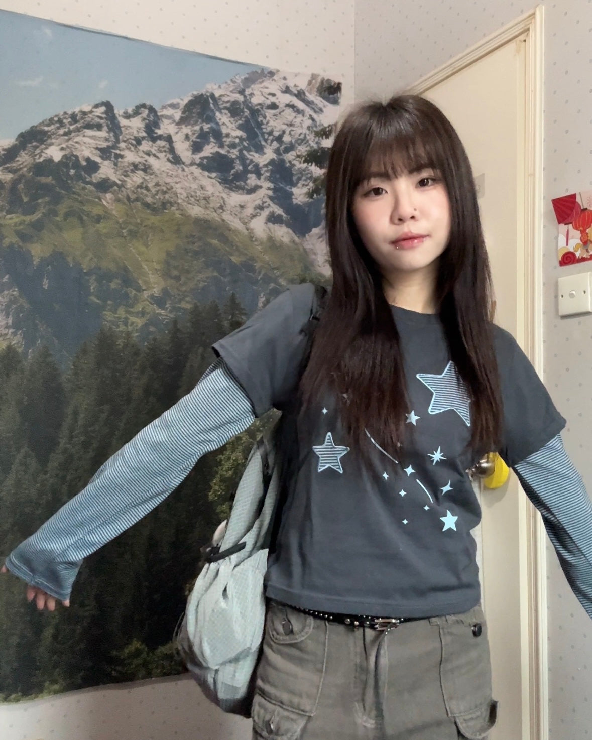 [1+1] star stripe layered tee