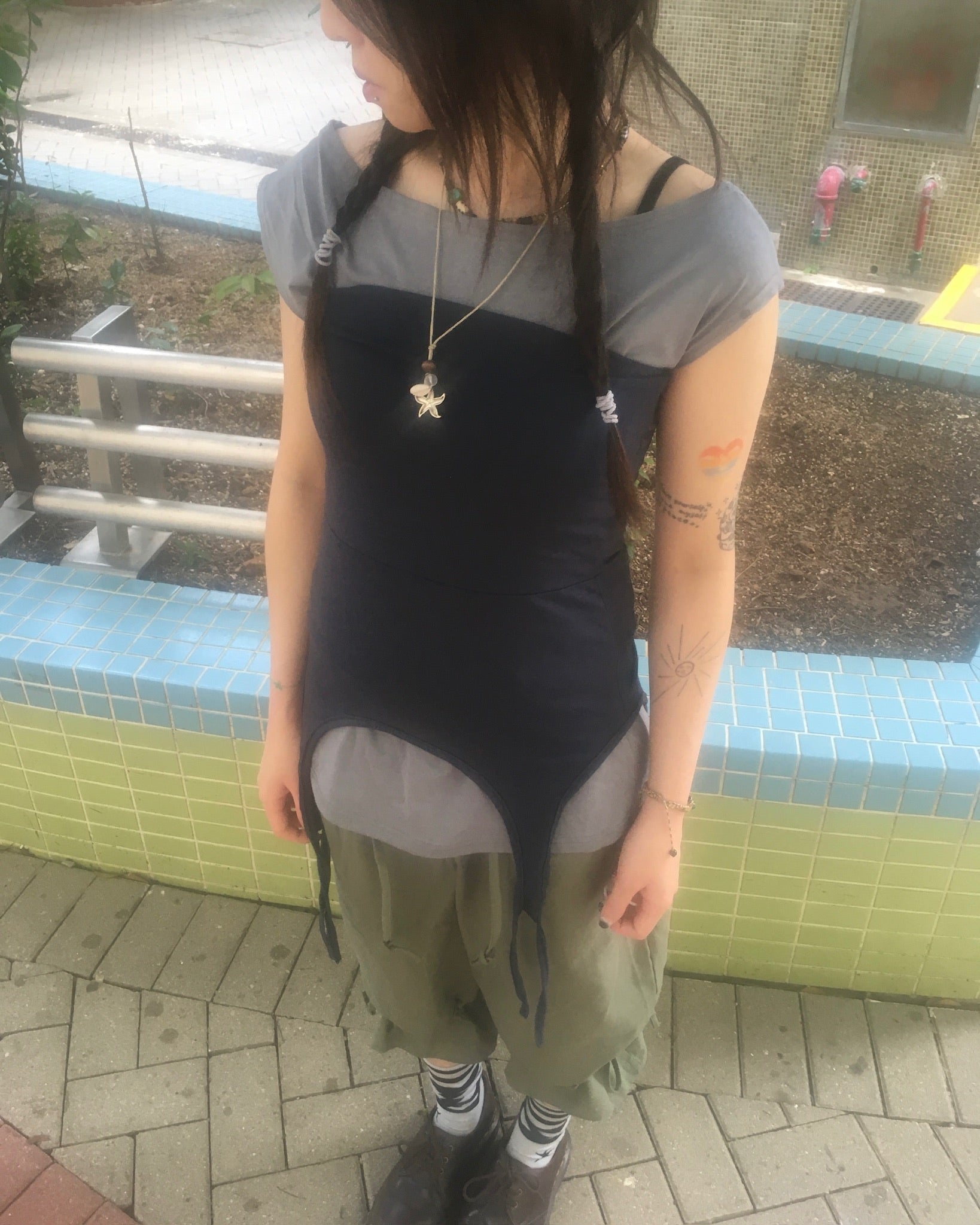 two-piece layered tee (navy/grey)
